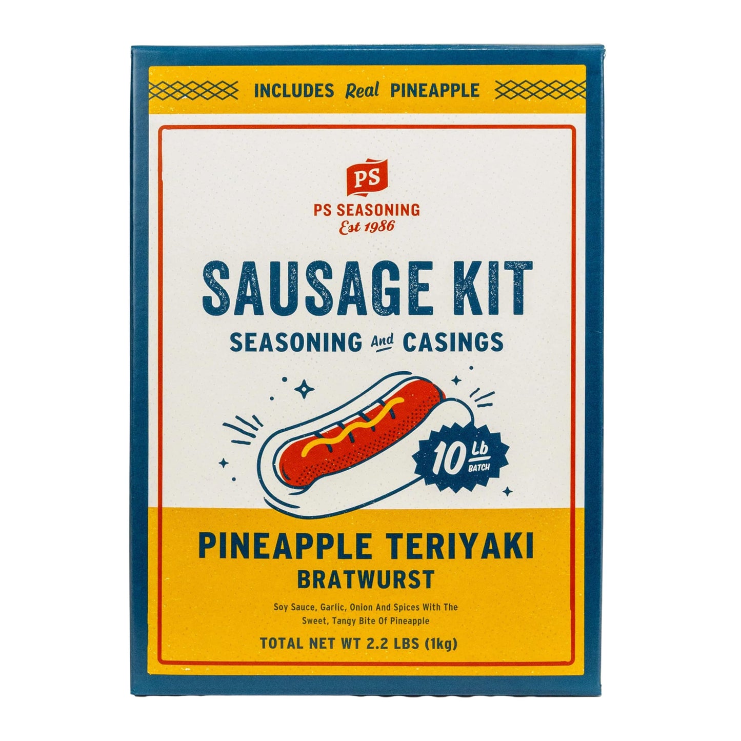 PS Seasoning Pineapple Teriyaki Bratwurst Kit - Sausage making Seasoning And Natural Hog Casings For 10 Lbs Of Meat Easy Homemade Brats For Pork