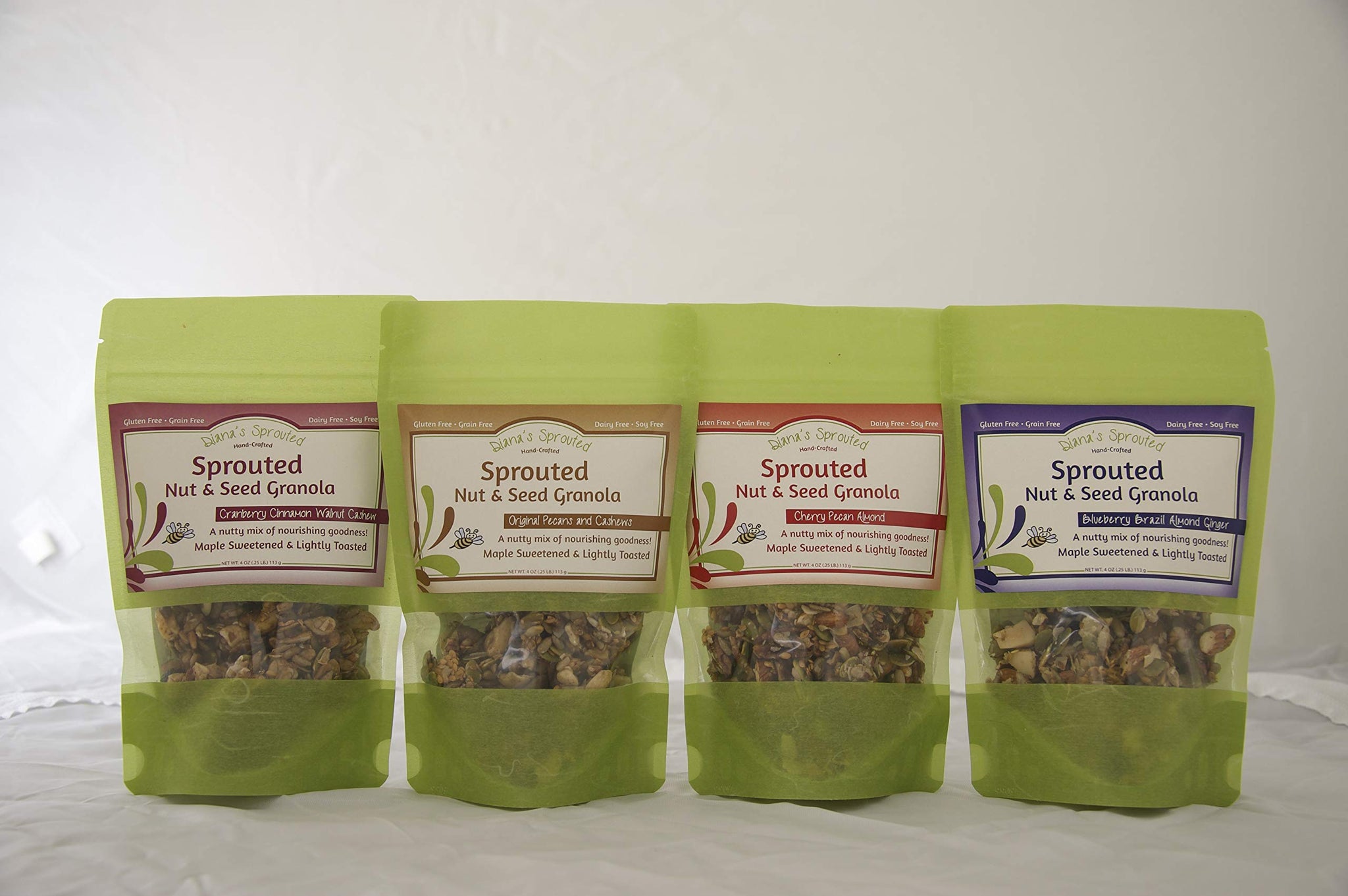Diana's Sprouted Super Food Sprouted: Nut and Seed Granola Low Carbs Low Suger, No Gluten, No GrainsSampler Pack (All Four Flavors)