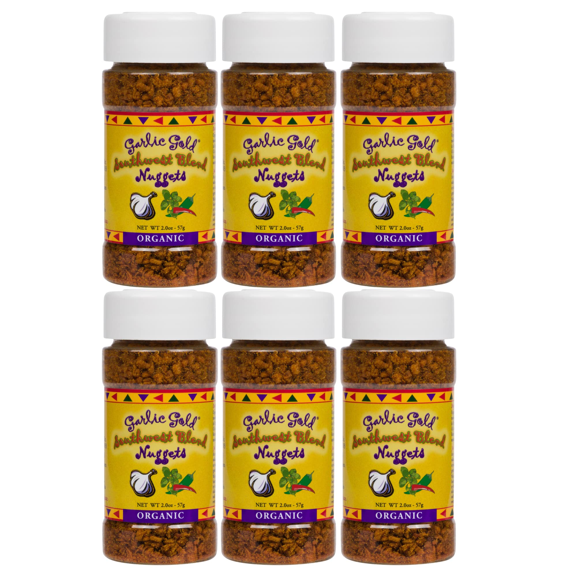 Garlic Gold Toasted Nuggets Organic Southwest Garlic Seasoning Shaker, Paleo, Vegan, Keto, Gluten-Free, USDA Certified, (2.2 Ounces, Pack of 6)