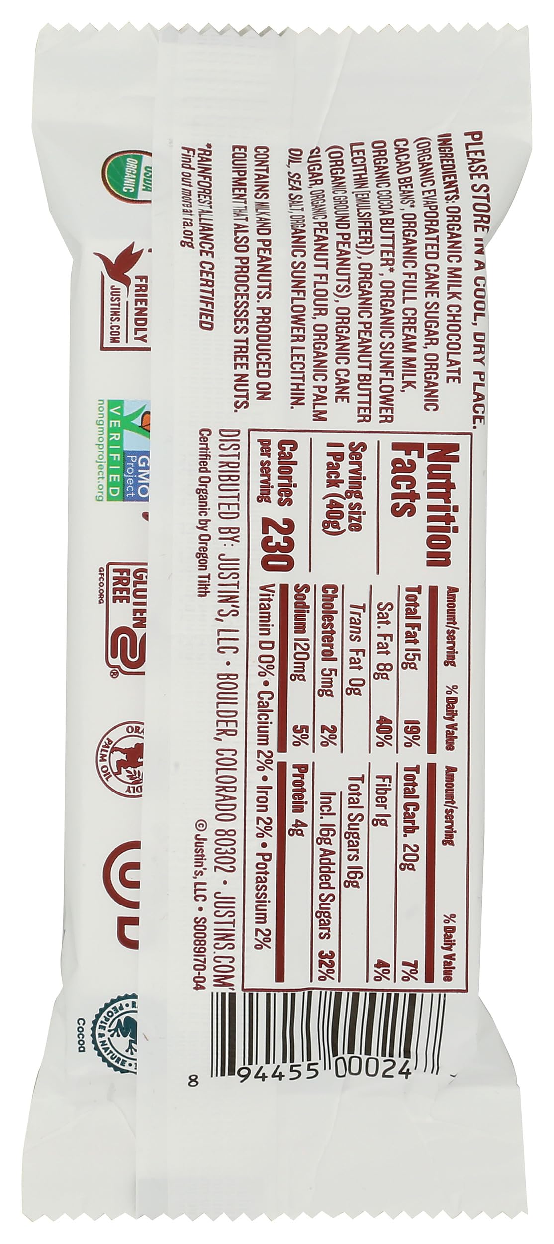 Justin's Nut Butter Organic Milk Chocolate Peanut Butter Cups - 1.4 oz