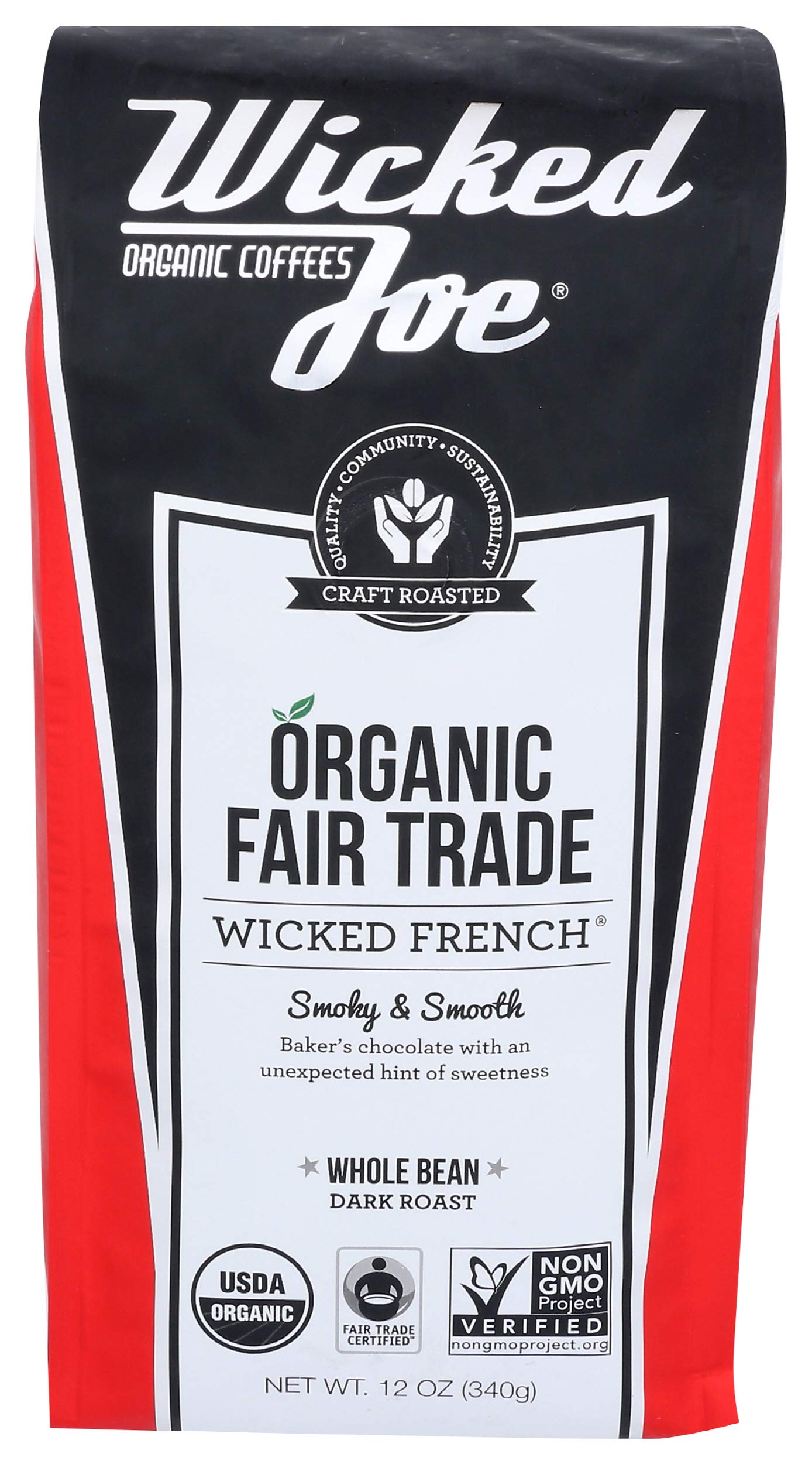 Wicked Joe Coffee French Whole Bean, 12 oz, red