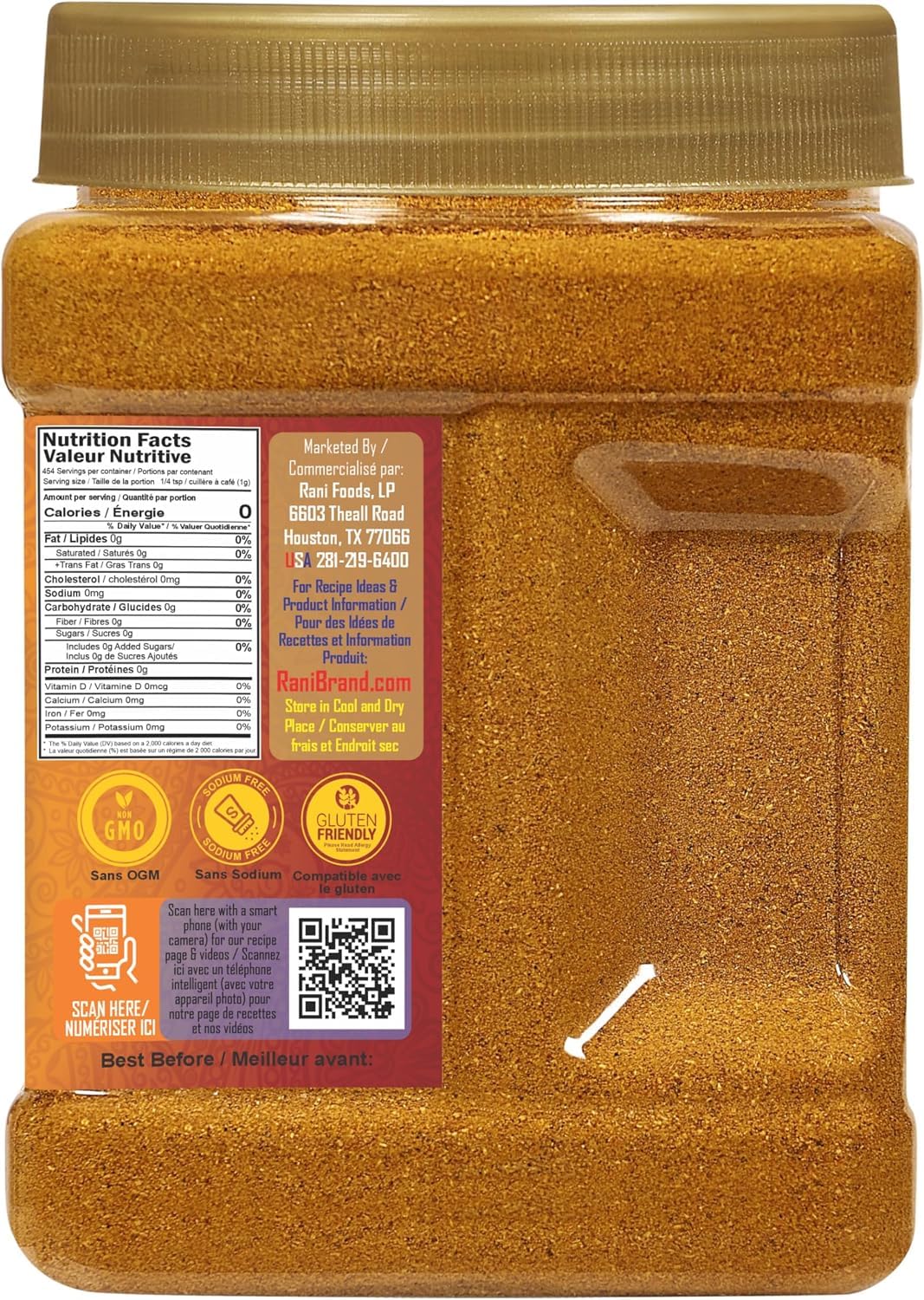 Rani Tandoori Masala (Natural, No Colors Added) Indian 11-Spice Blend 16oz (1lb) 454g PET Jar, Pack of 6 ~ Salt Free | Vegan | Gluten Friendly |