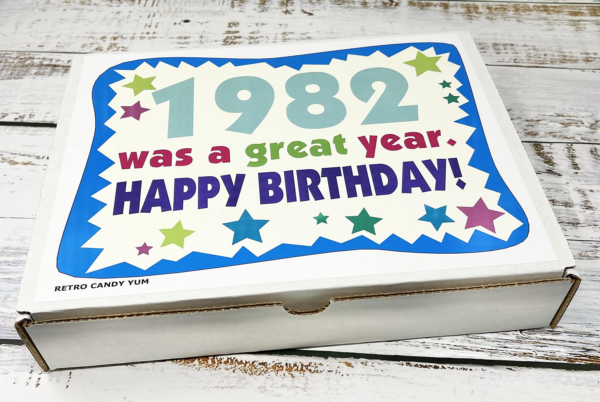RETRO CANDY YUM ~ 1982 44th Birthday Gift Box of Nostalgic Candy from Childhood for 44 Year Old Man or Woman Born 1982