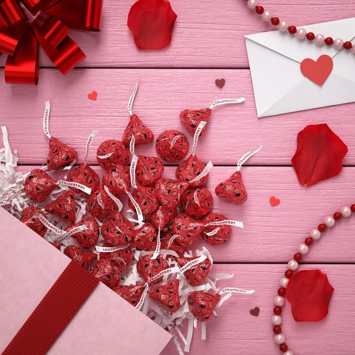 Candykrave Hershey'es Kisses Strawberry Dipped Chocolate Candy- 1lb (100 pcs) - Bulk Pack of Chocolate Covered Valentine's Day Candy, Bulk Chocolate