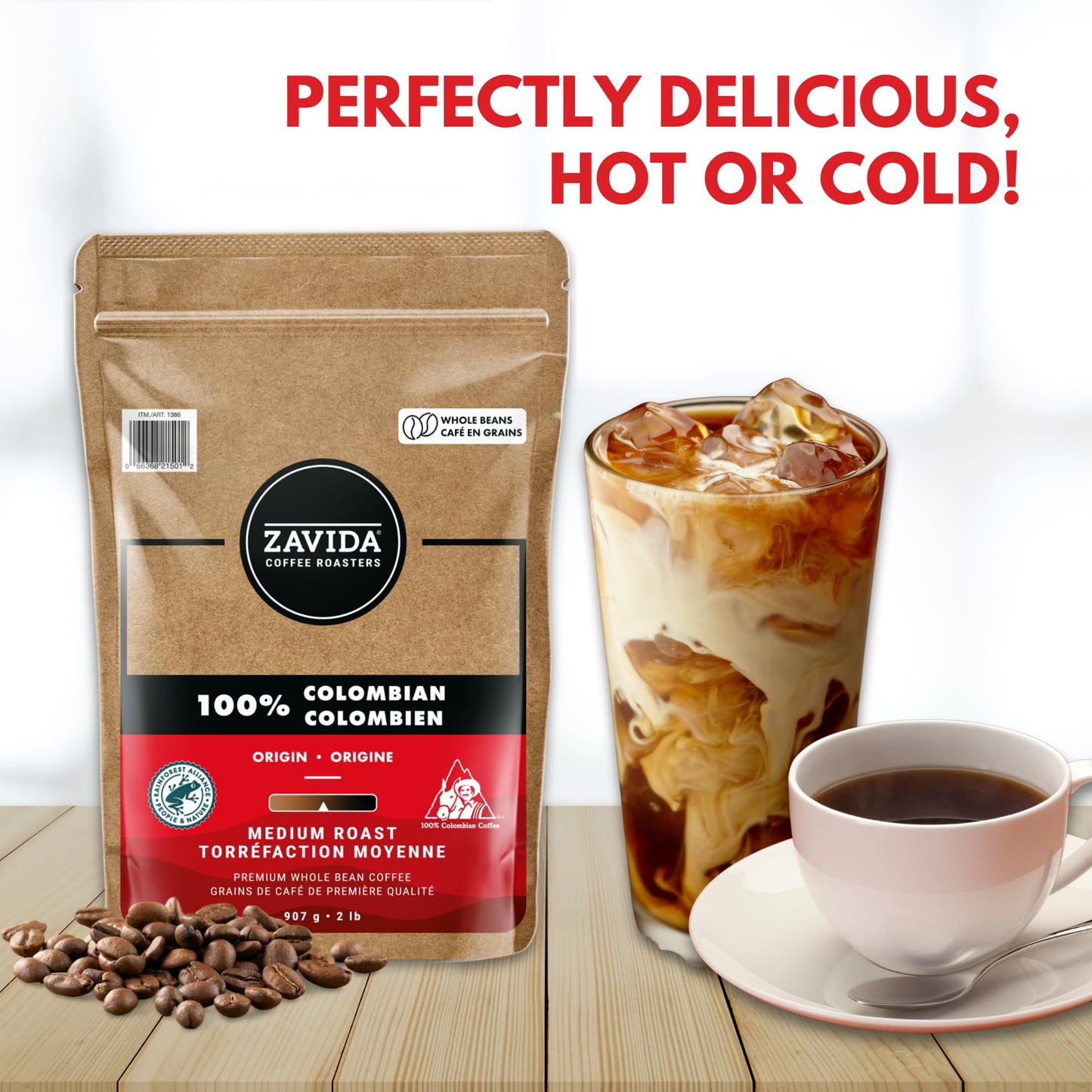 Zavida Coffee 100% Colombian Whole Bean 907 Grams 2 Pounds 1 Bag