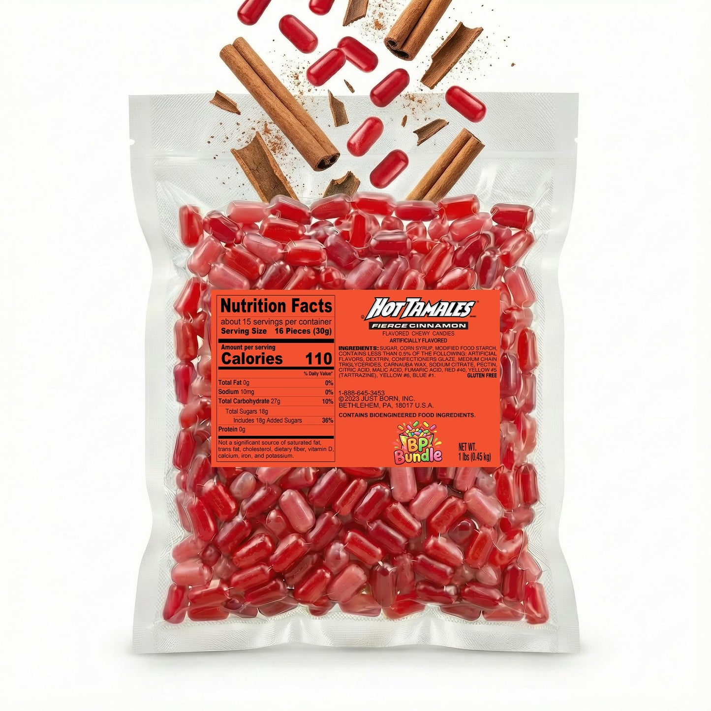 Hot Tamales Fierce Cinnamon Candy - 1lb Bulk Bag (Includes 2 x 0.5 lb Bags) - Spicy Mix, Gummy Sour, Sugar-Free Spicy Candy Variety Pack for Every