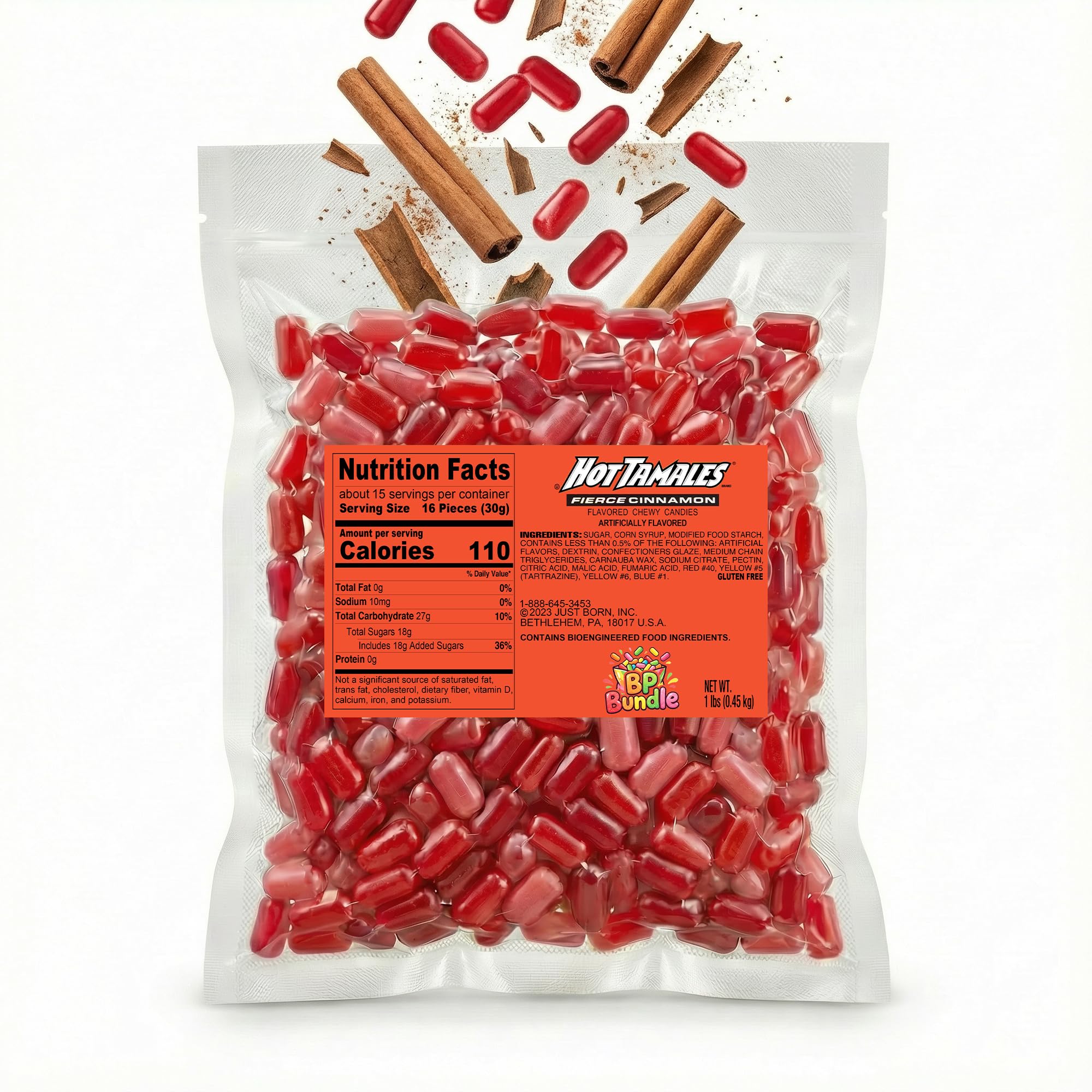 Hot Tamales Fierce Cinnamon Candy - 1lb Bulk Bag (Includes 2 x 0.5 lb Bags) - Spicy Mix, Gummy Sour, Sugar-Free Spicy Candy Variety Pack for Every