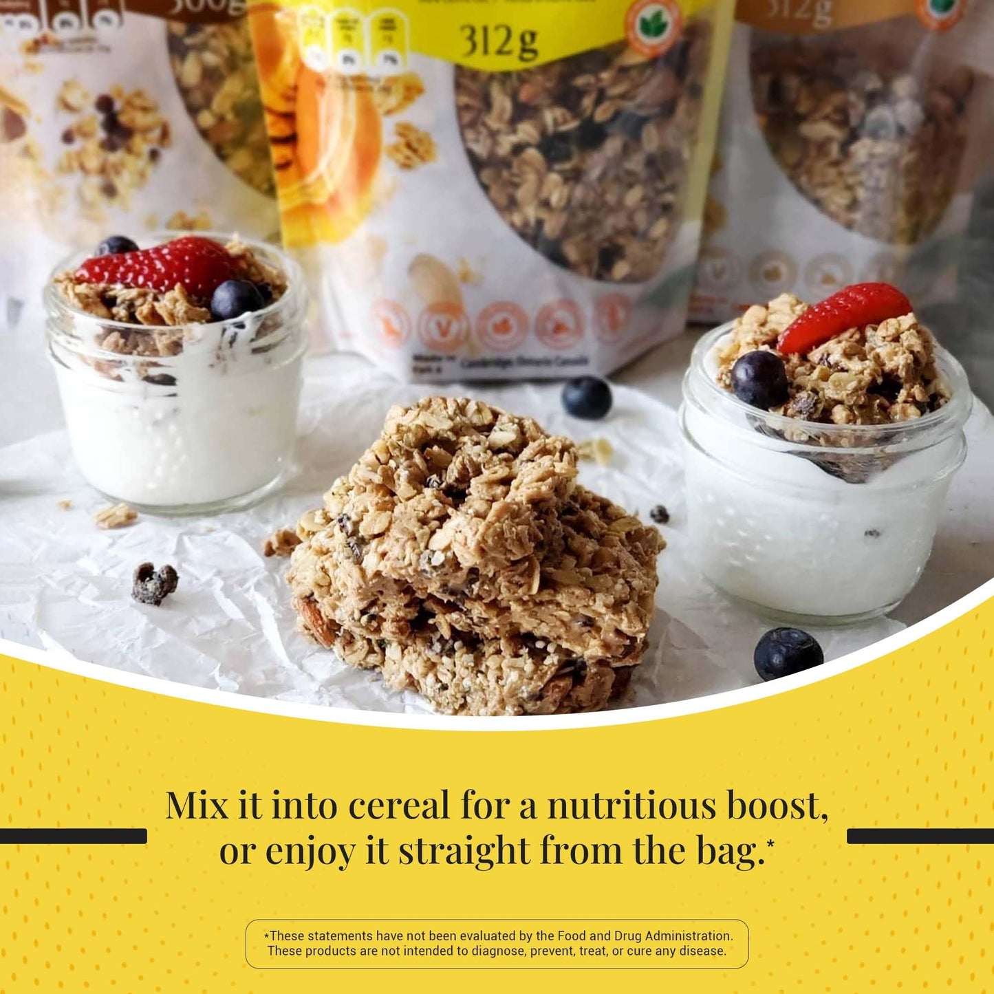 Nature's Mix - Honey Almond Granola - Almonds, Raisins, Dried Currants - Sweetened with Canadian Honey - No Sugar, Salt, or Preservatives - Small