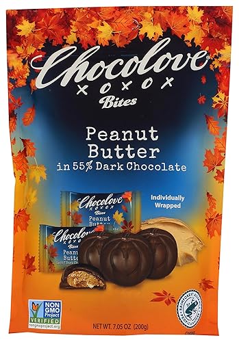 Chocolove Peanut Butter In Dark Chocolate Bites, 55% Cacao | Non GMO, Rainforest Alliance Certified Cacao, Certified Kosher | 7.05 oz Per Pack