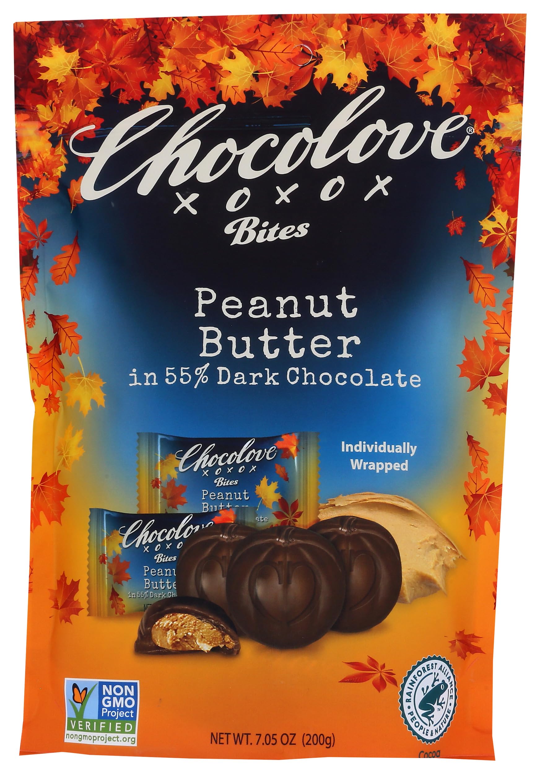 Chocolove Peanut Butter In Dark Chocolate Bites, 55% Cacao | Non GMO, Rainforest Alliance Certified Cacao, Certified Kosher | 7.05 oz Per Pack