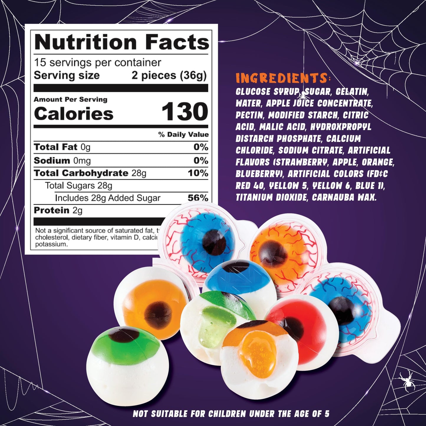30 Gummy Eyeballs, Spooky Eyeball Candy in 4 Flavors, Soft Gummies with Fruity Jelly Filling, Individually Wrapped, By 4YoreElves (19 oz)