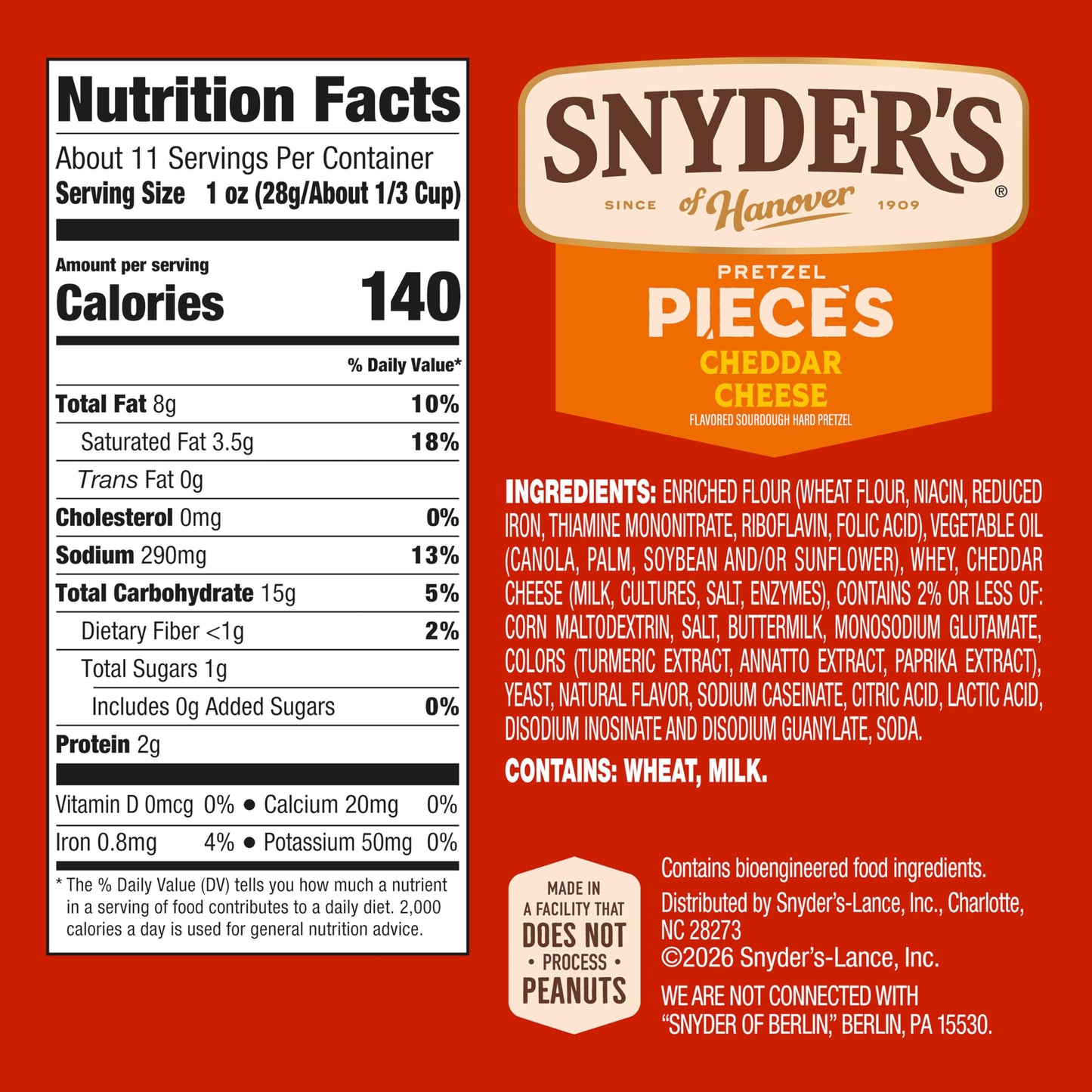 Snyder's of Hanover Cheddar Cheese Flavored Pretzel Pieces, 11.25 Oz