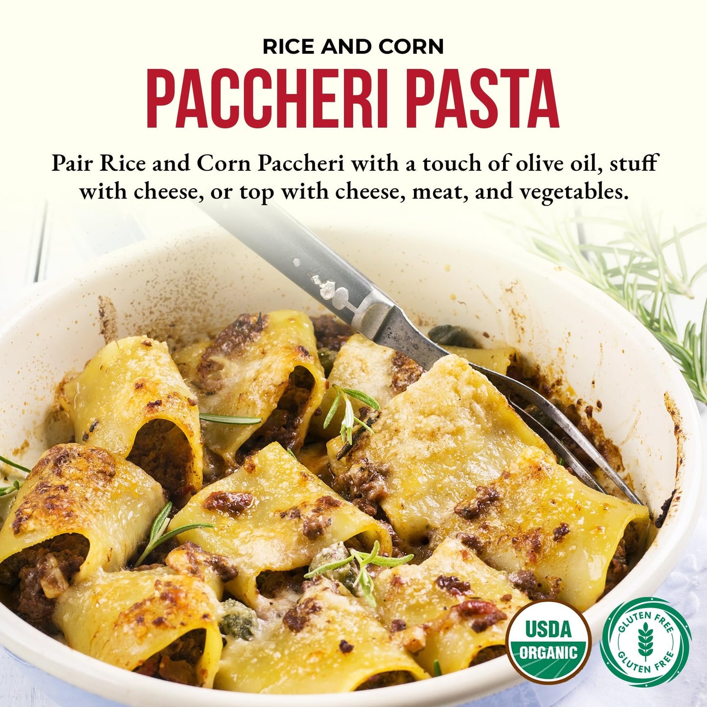 ANTICHI PODERI TOSCANI Paccheri Pasta - Organic Pasta Made from Corn and Rice, Flavorful, Gourmet, Large Circle Shells Imported from Italy - 8.8 oz