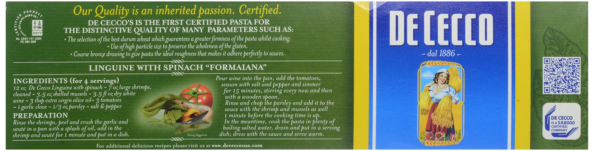 De Cecco Pasta Linguini with Spinach Pasta, 12 oz