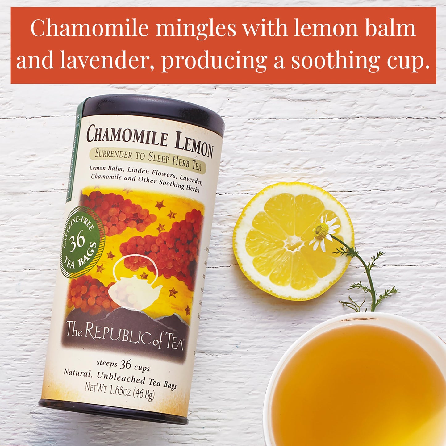 The Republic of Tea - Chamomile Lemon Herbal Tea, 36 Tea Bags, Herbal Blend, Caffeine Free, Gluten Free
