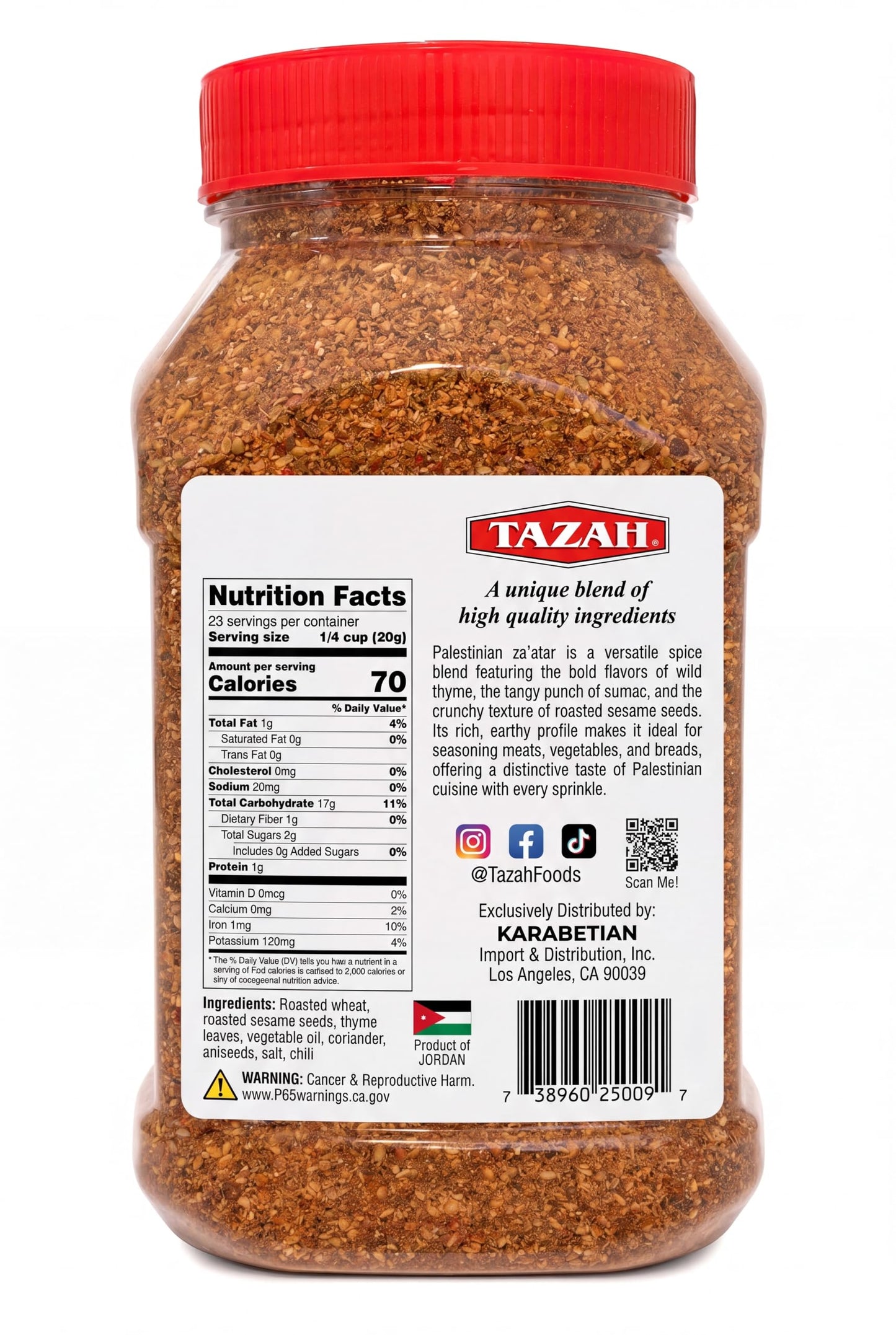 Tazah Zaatar 16oz Palestinian Zatar Spice Blend Thyme Mixture Za'atar in Jar