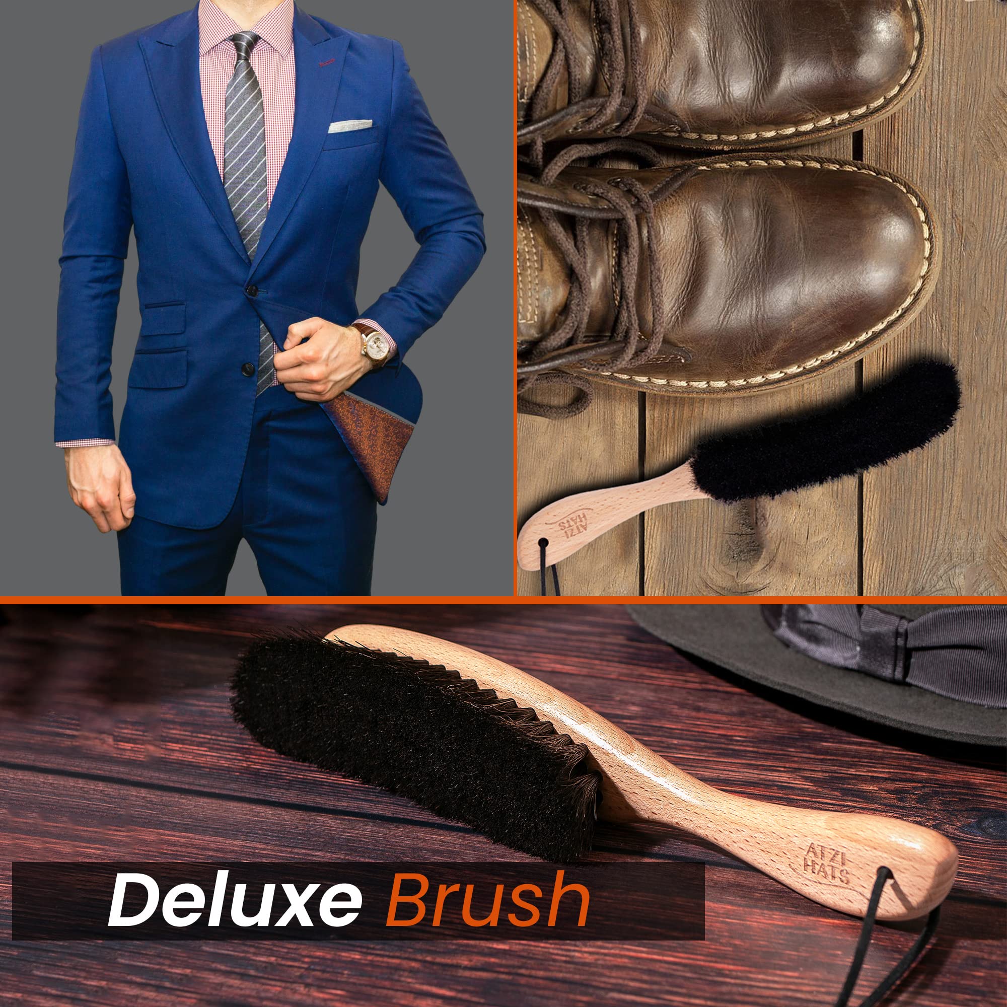 Atzi Hats Clothes Brush, Horse Hair Bristle, Cowboy Hat Brush, Suit Lint Brush, Wool, Cashmere, Velvet, Suede, Fabric Brush, Furniture Pet Hair Brush