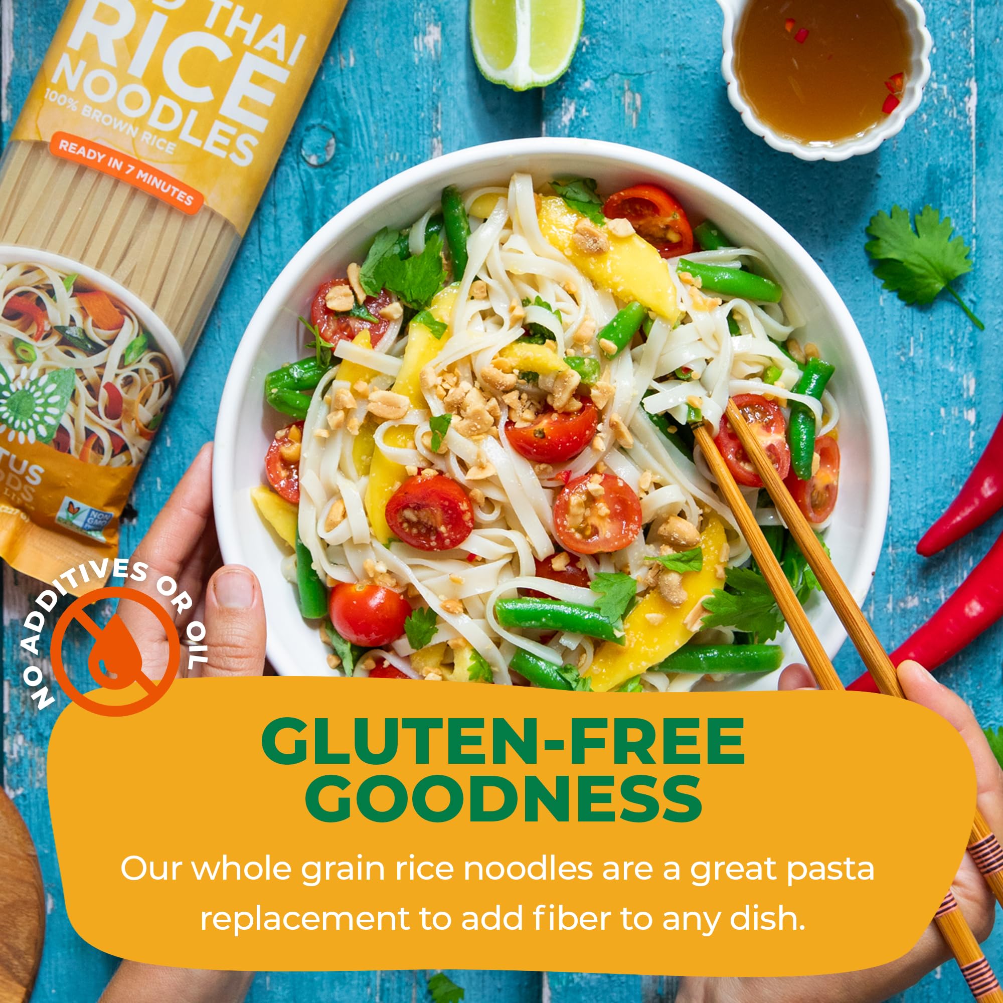 Lotus Foods Organic Brown Rice Pad Thai Noodles - Asian Style Noodles for Stir Fry, Gluten Free, Vegan, Whole Grain, Non GMO, Serve Hot or Cold - 8 Oz