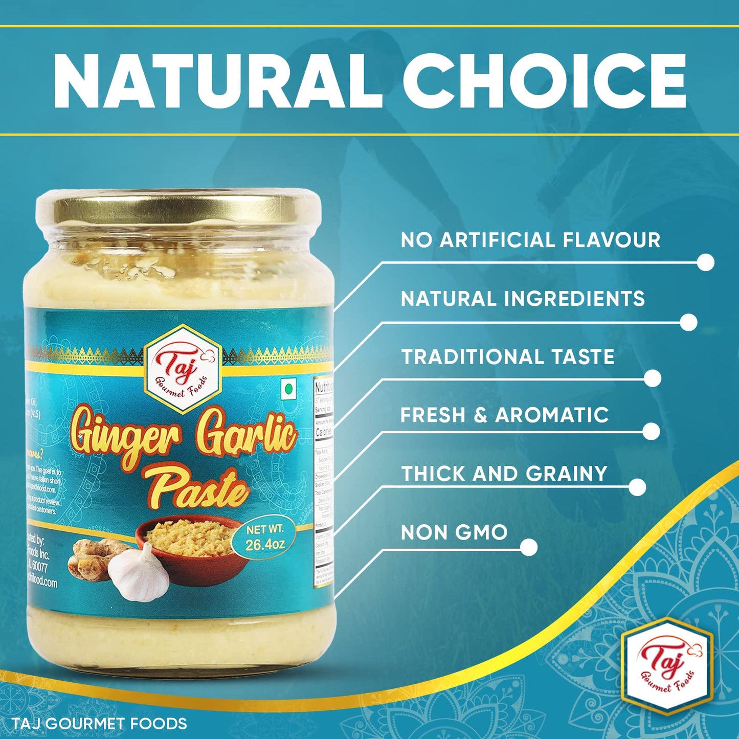 TAJ Ginger Garlic Paste 750g (1.65lbs) Cooking Paste | Gluten & Vegan Friendly