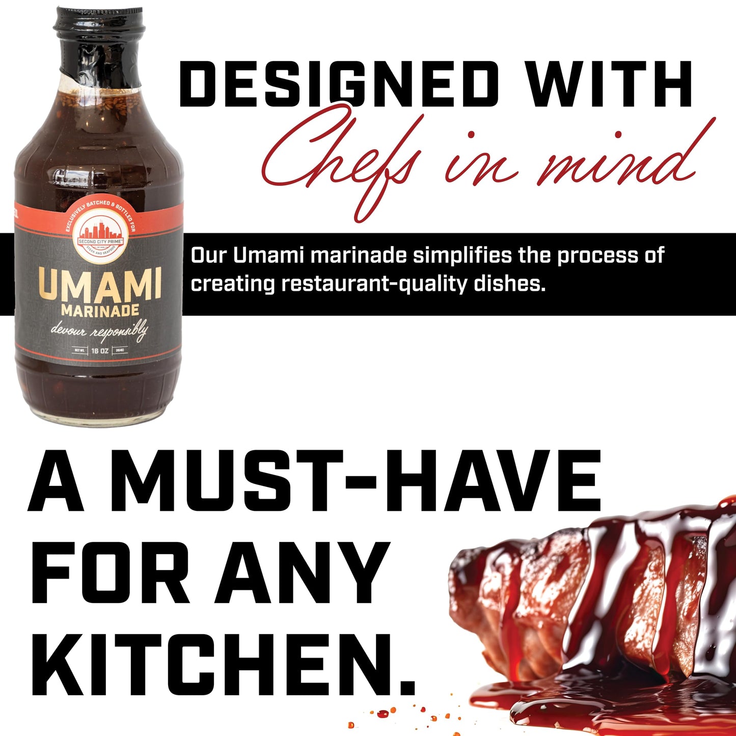 Umami Marinade Sauce for Chicken, Seafood, Pork & Select Steaks, Flavorful & Savory, Perfect Blend for Succulent & Savory Dishes - by Second City