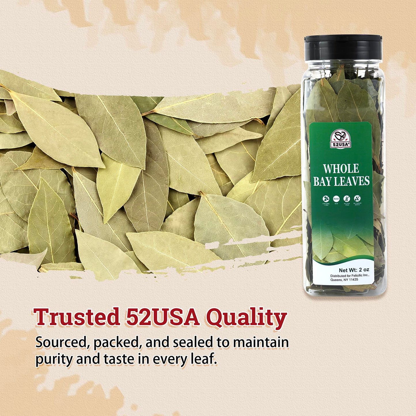 52USA Bay Leaves Whole, 2 oz, Dried Leaf, 100% Natural, Non-GMO Verified, Freshly Packed to Keep Fresh, Laurel Herbs for Cooking, Dried Bay Leaves