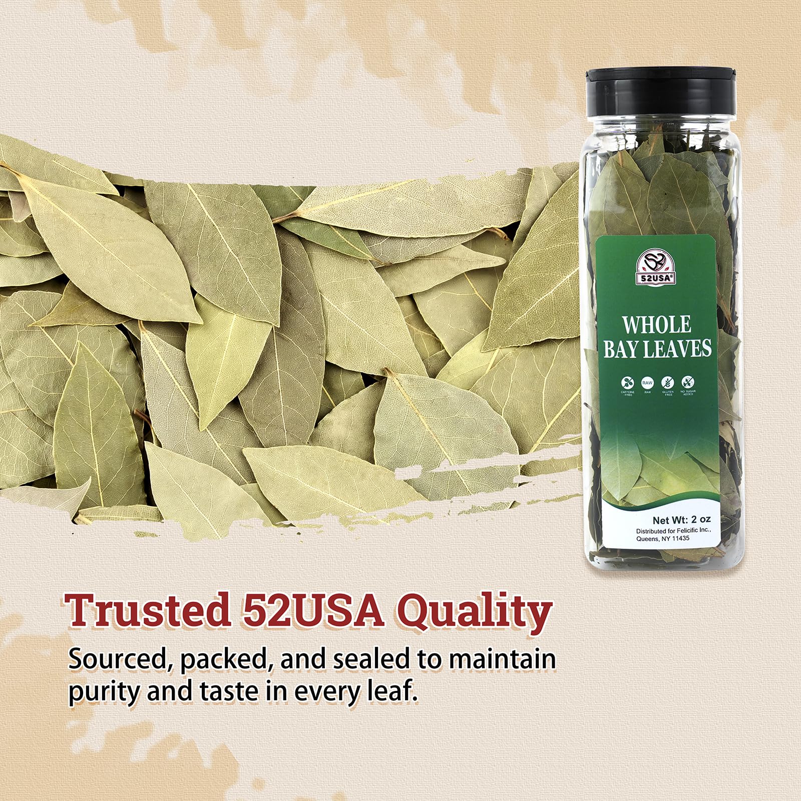 52USA Bay Leaves Whole, 2 oz, Dried Leaf, 100% Natural, Non-GMO Verified, Freshly Packed to Keep Fresh, Laurel Herbs for Cooking, Dried Bay Leaves