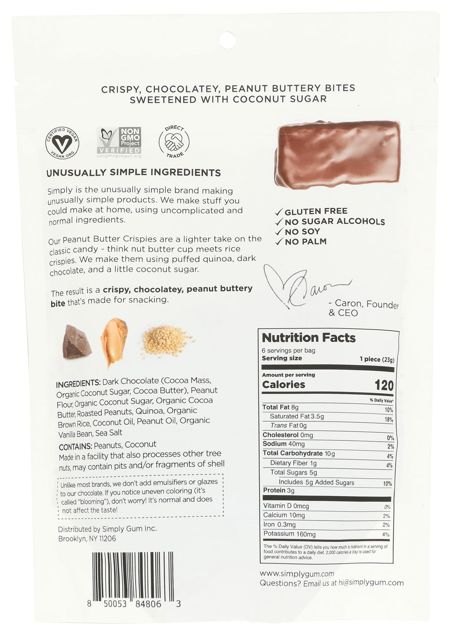 Simply Gum, Peanut Butter Crispies Dark Chocolate Bars, 4 Ounce
