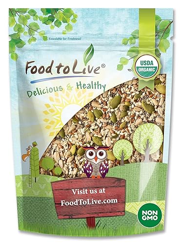 Food to Live Organic Super 5 Seeds Mix, 12 Ounces - A Non-GMO Blend of Flax Seeds, Sesame Seeds, Sunflower Kernels, Pumpkin Kernels, and Chia Seeds