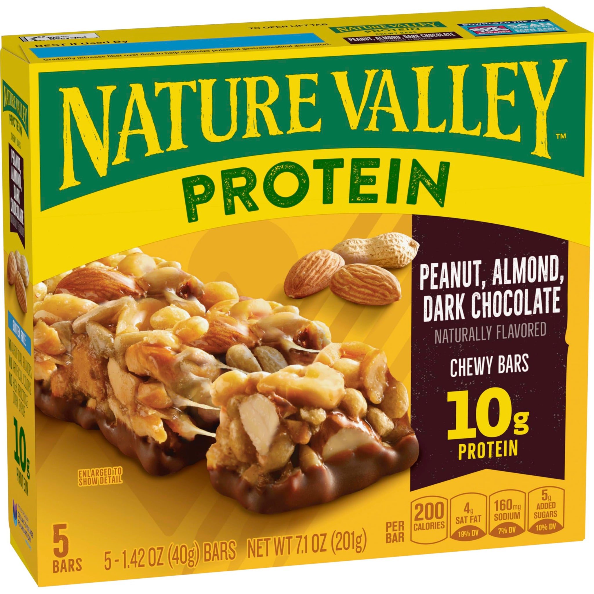 Nature Valley Chewy Protein Granola Bars, Peanut Almond Dark Chocolate, 5 Bars, 7.1 OZ