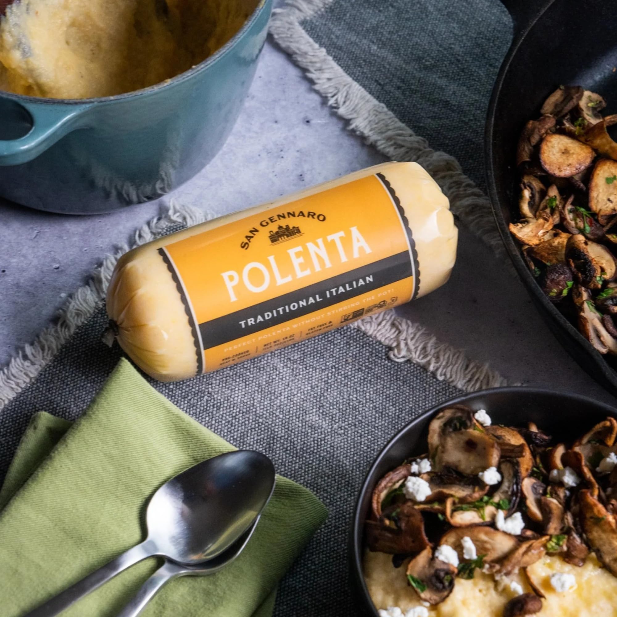 San Gennaro Italian Polenta Variety Pack, 6 Tubes (3 Traditional, 3 Basil & Garlic) | Crafted from Seasoned Yellow Corn | Gluten Free Cornmeal
