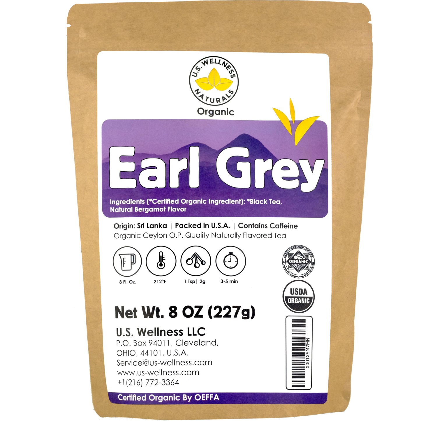 Earl Grey Tea, FLORAL & CITRUSY, Natural Bergamot Flavor Blended with ORGANIC Loose Leaf Tea, 110+ Cups, 8oz, ORGANIC CEYLON, OP Grade Tea, U.S.A