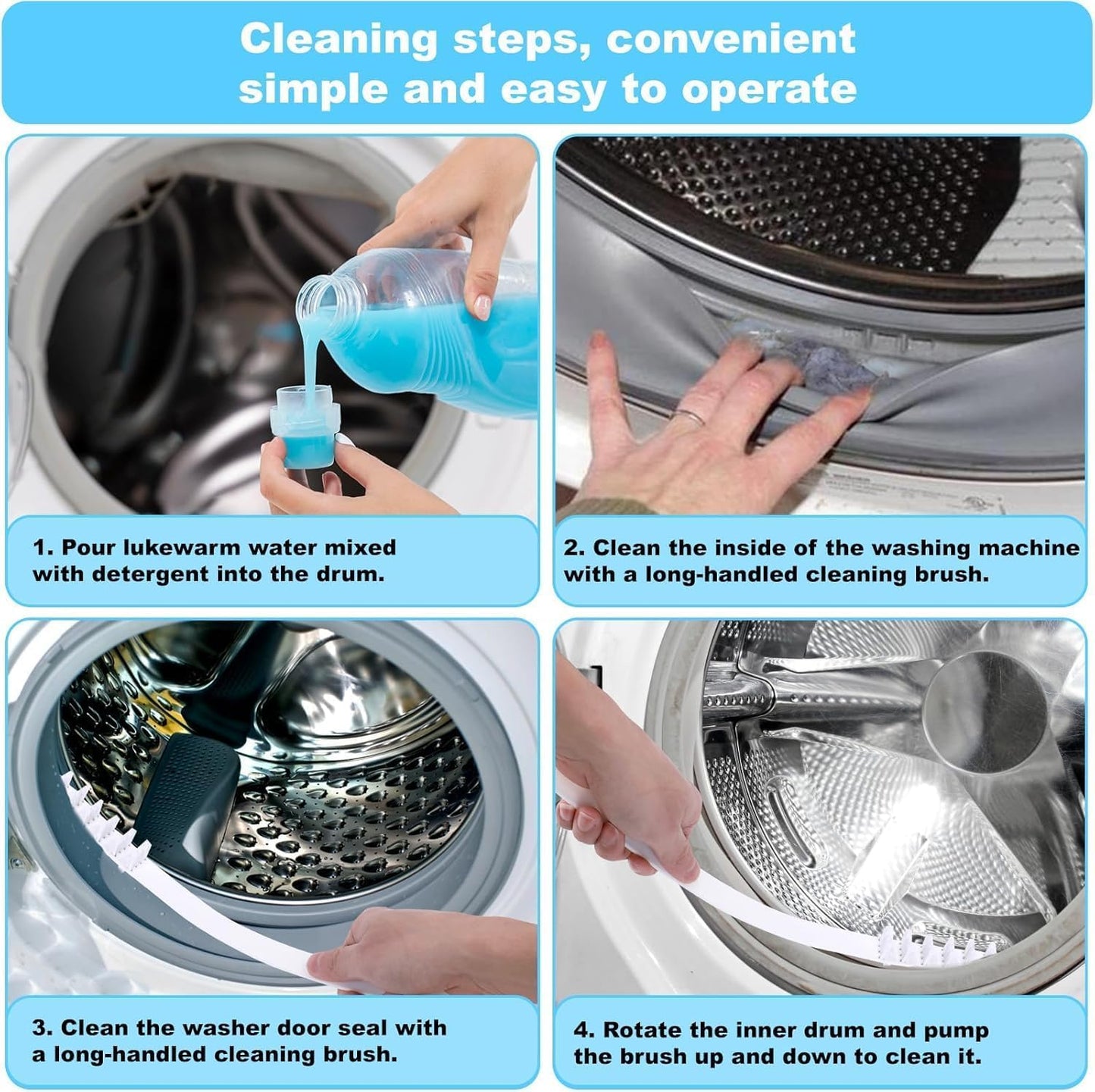 8-Piece Washing Machine Cleaning Brush Set, Dryer Vent Cleaner Kit, Front Load Washer Gasket Cleaner Brush, Crevice Gap Brush for Sink, Grout, Tile