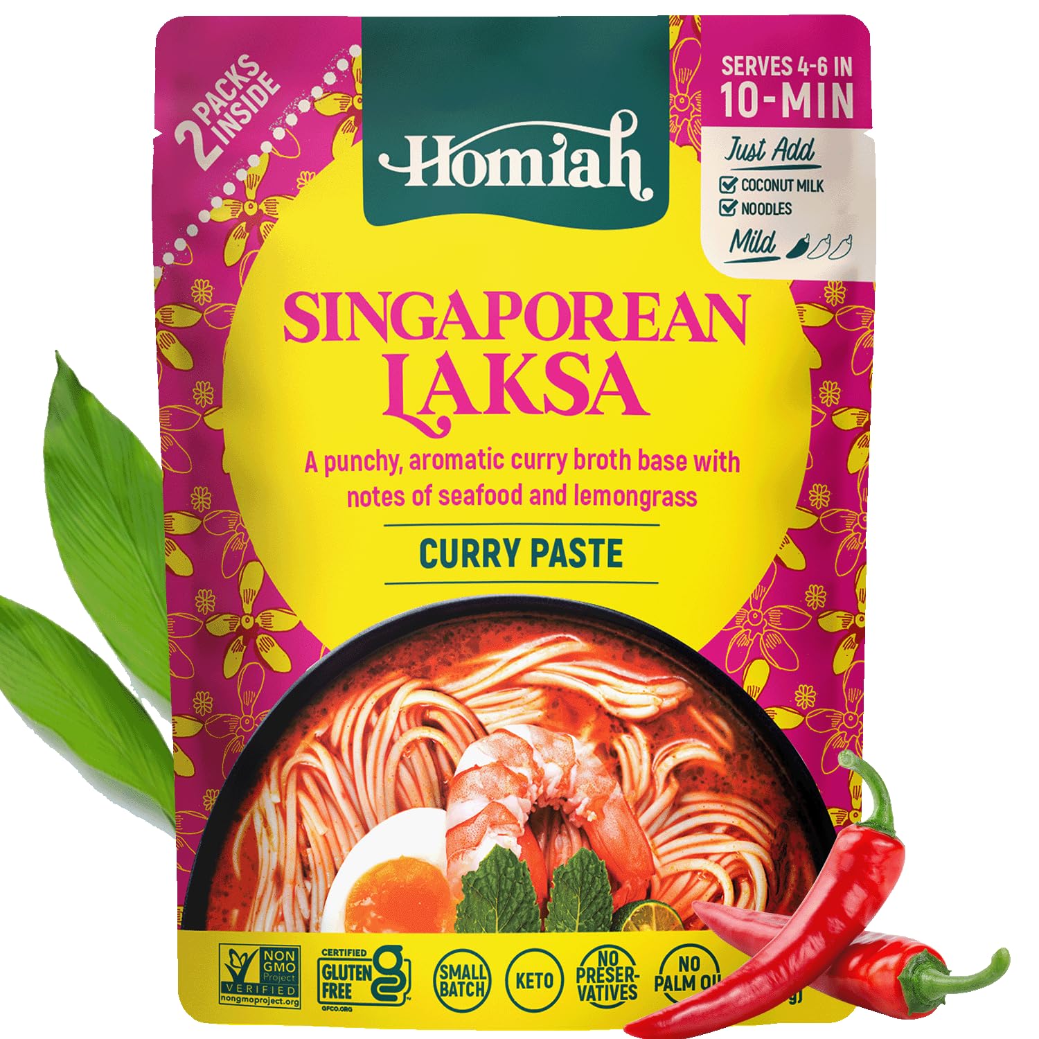 Homiah Laksa Curry Paste - 7 Oz - Gluten Free, Non-GMO Malaysian Curry Paste - Laksa Curry Paste, Thai Essentials for Kitchen - Premium Laksa Thai