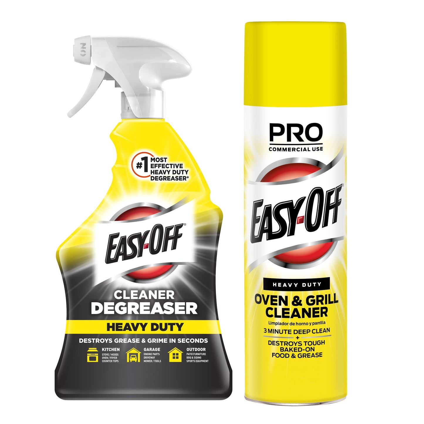 Easy-Off Heavy Duty Bundle - Destroys Baked on Food Grease - 32 Fl Oz Kitchen Degreaser and 1 Oven/Grill Cleaner 24 Fl Oz