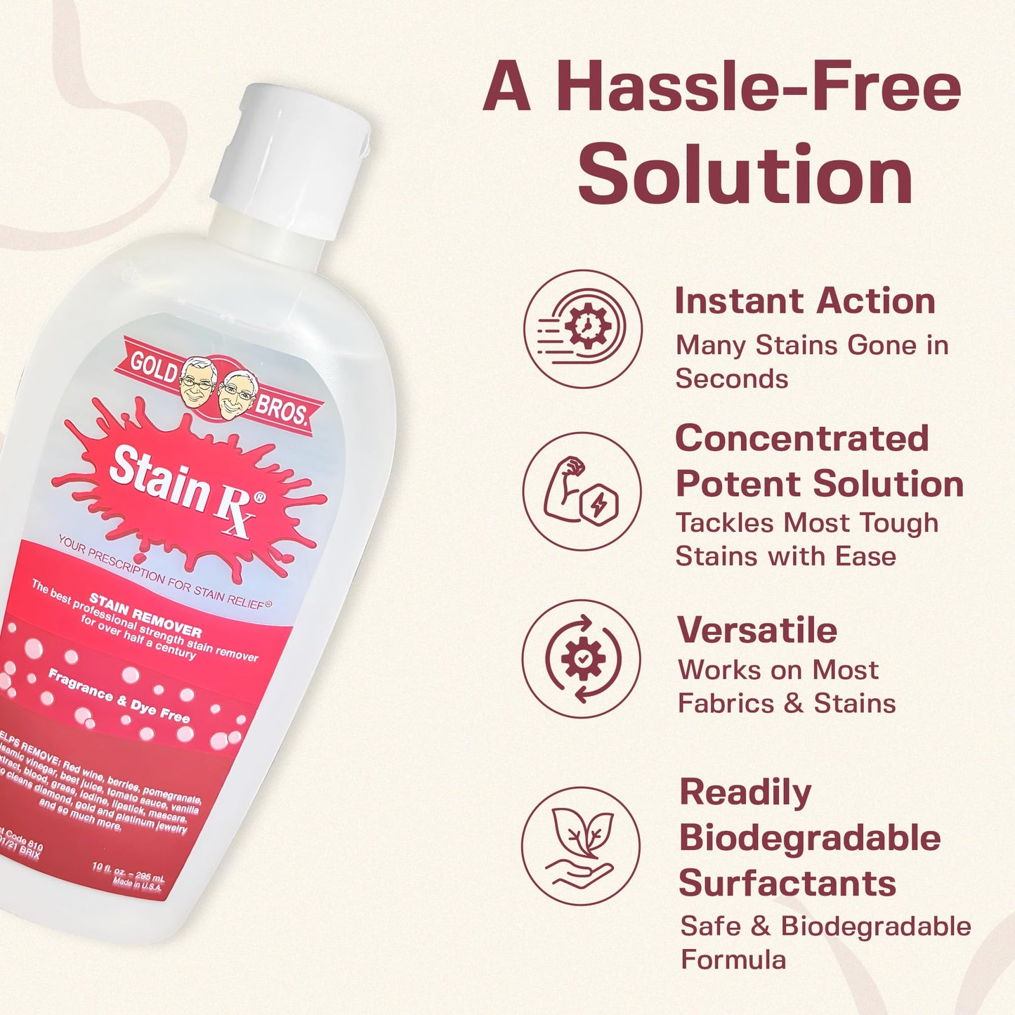 Stain Rx Stain Remover, Effectively Eliminates Stains from Wine, Berries & Blood on Fabrics, Carpets, Upholstery & Jewelry, Dye-Free, Free from