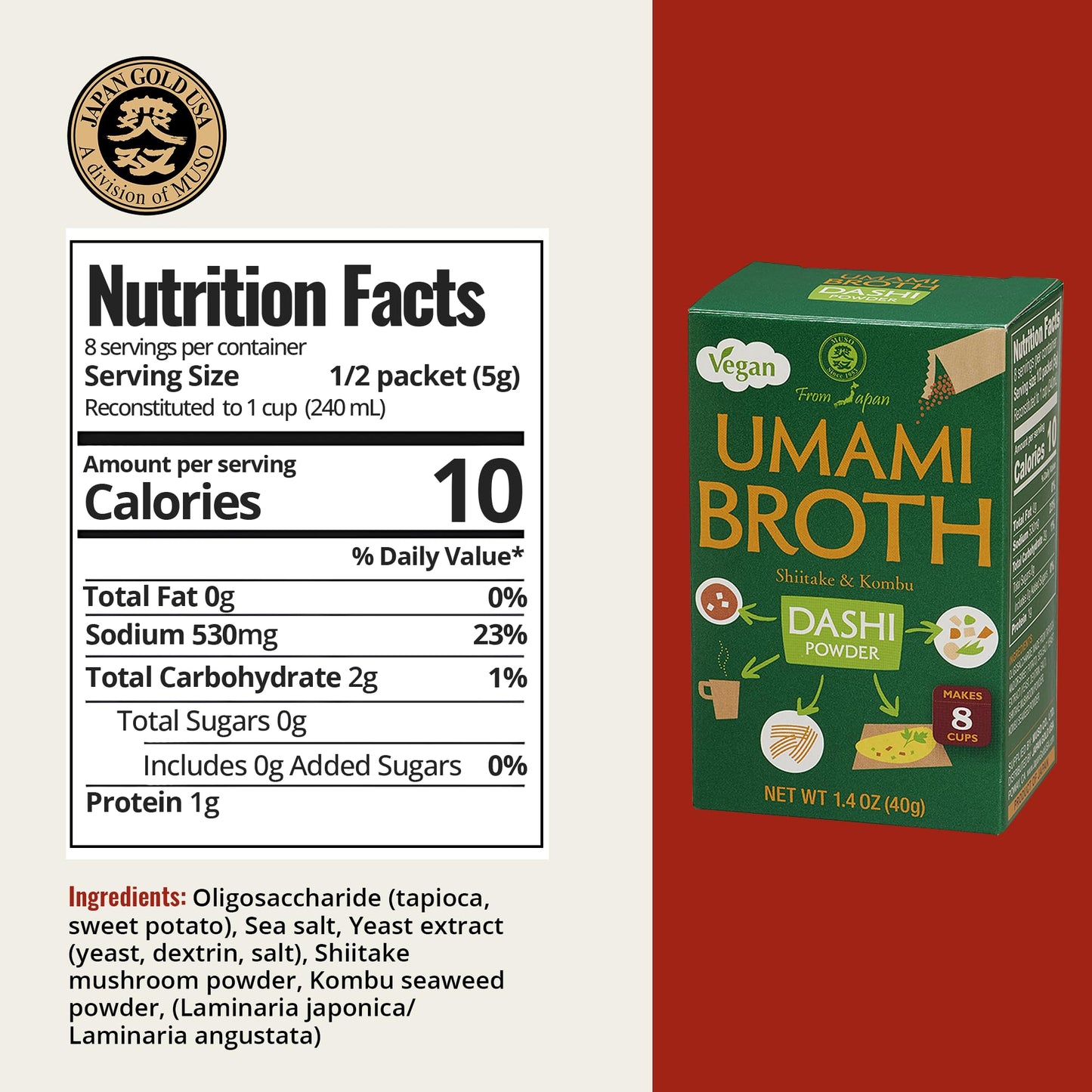 Muso From Japan - Umami Broth Dashi Powder, Vegan - 1.4oz, 4 Sachets (Pack of 1)