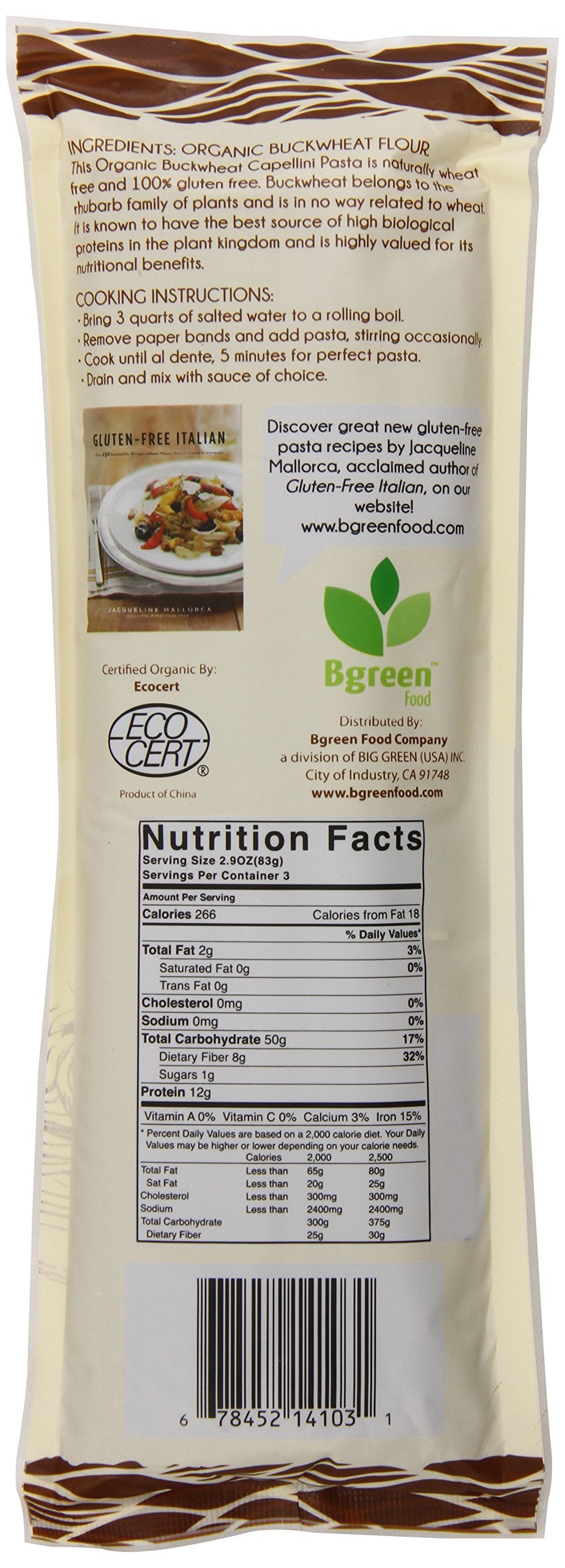 Bgreen Organic Buckwheat Angel Hair Pasta, 8.8 Ounce (Pack of 12)