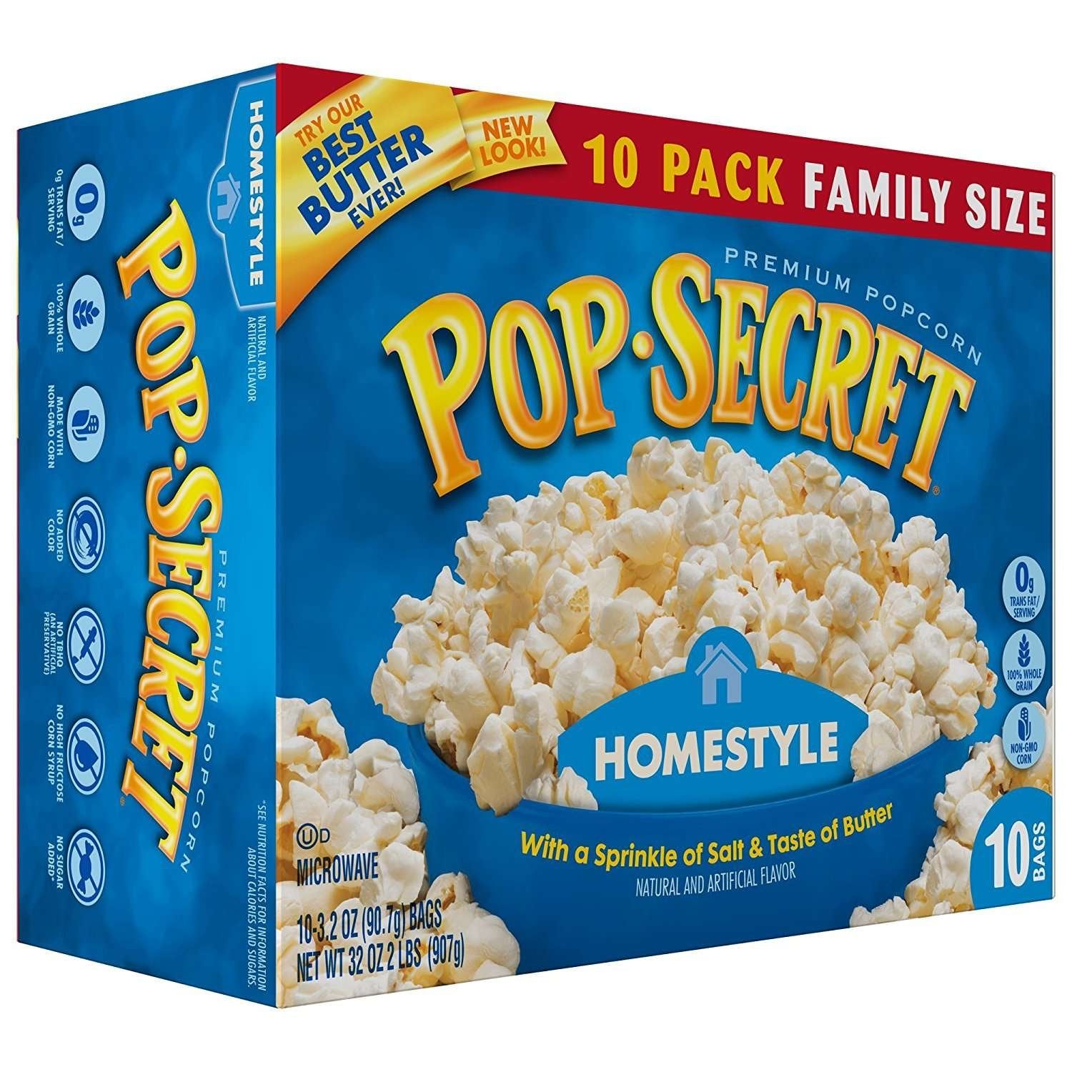 Pop Secret Popcorn, Homestyle, 10-Count Box (32 Ounces)