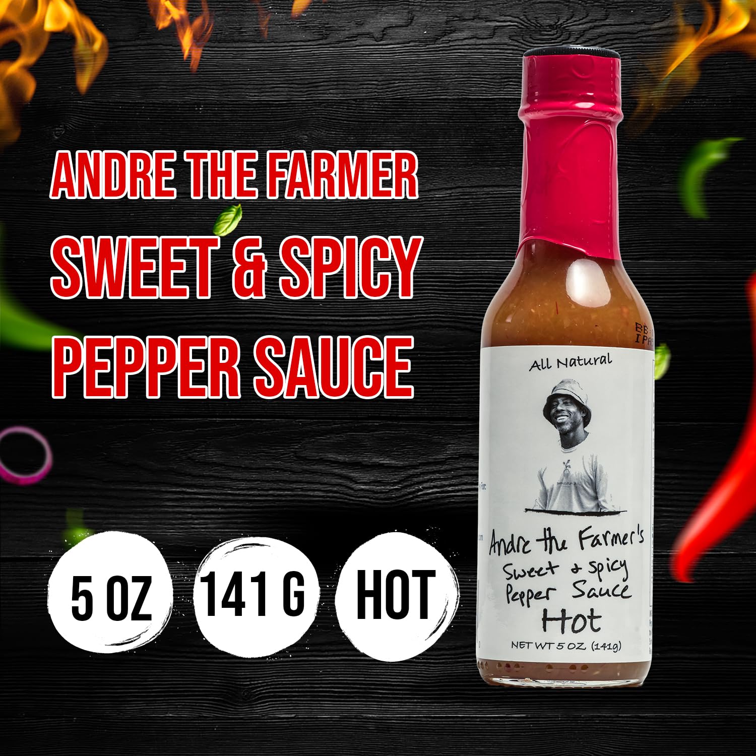 Andre The Farmer Sweet & Spicy Pepper Sauce, Bold Hot Sauce with Chili, Perfect Sweet and Spicy Sauce for Salads, Dips, Marinades, and More (5 oz)