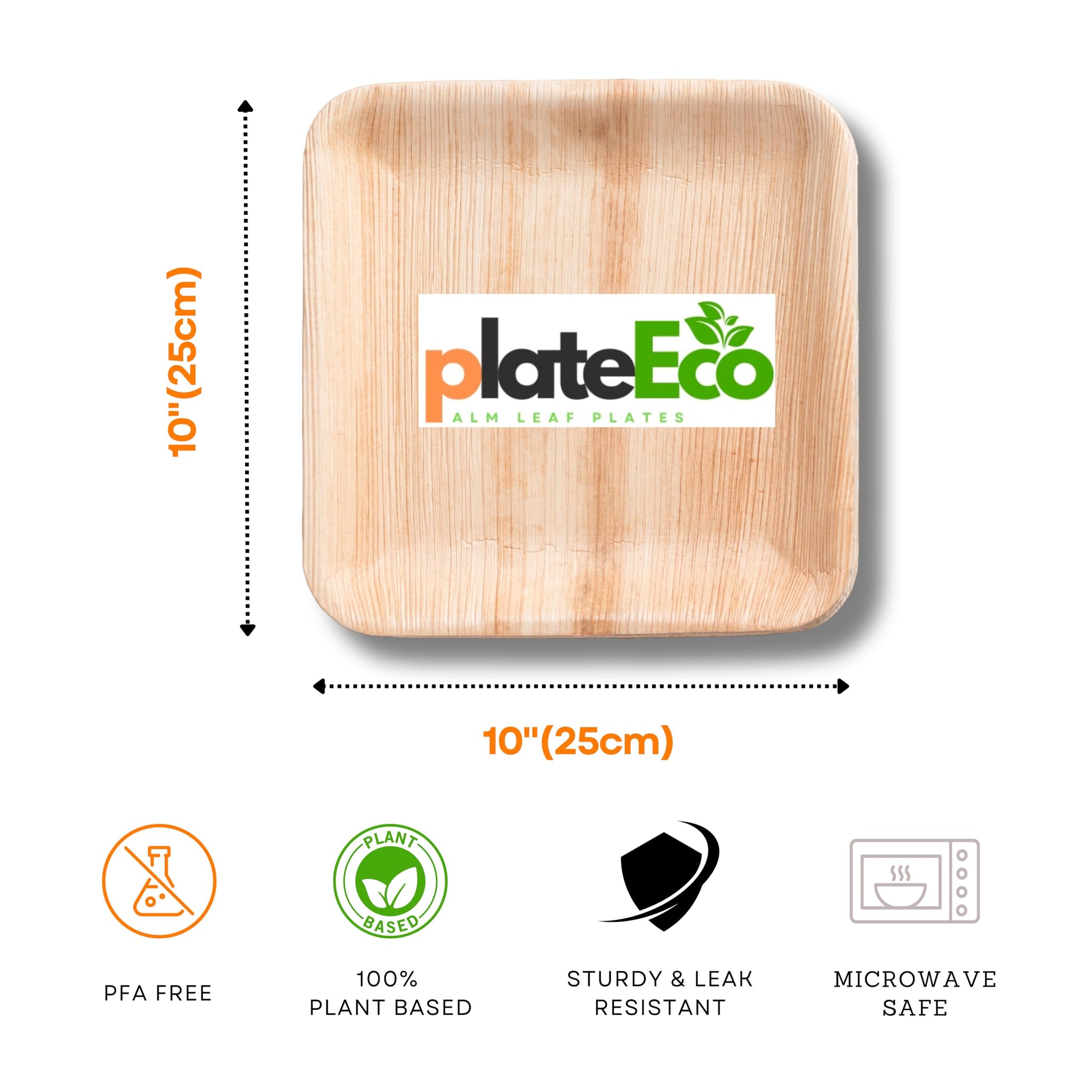 PlateEco Palm Leaf Plates Combo Pack - 8” & 10” Biodegradable Disposable Plates with Forks & Knives (25 Each) | Eco-Friendly Organic Areca Dinnerware