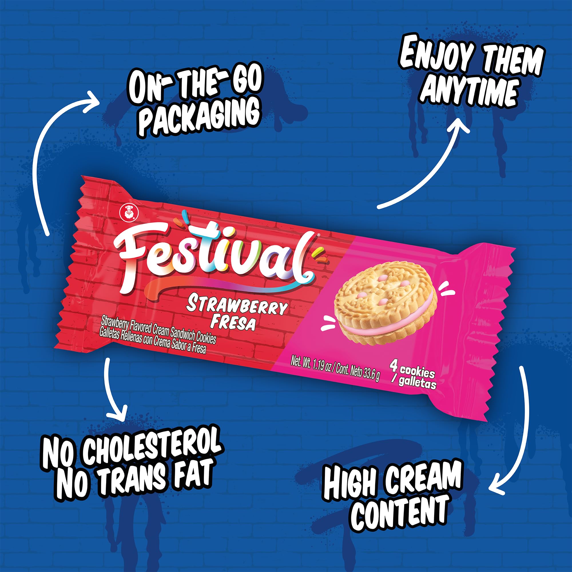 Festival Strawberry Cookies | Cream Strawberry Sandwich Cookies | Natural Dyes & Low Sodium | High Cream Content | 14.6 Oz (Pack of 3)