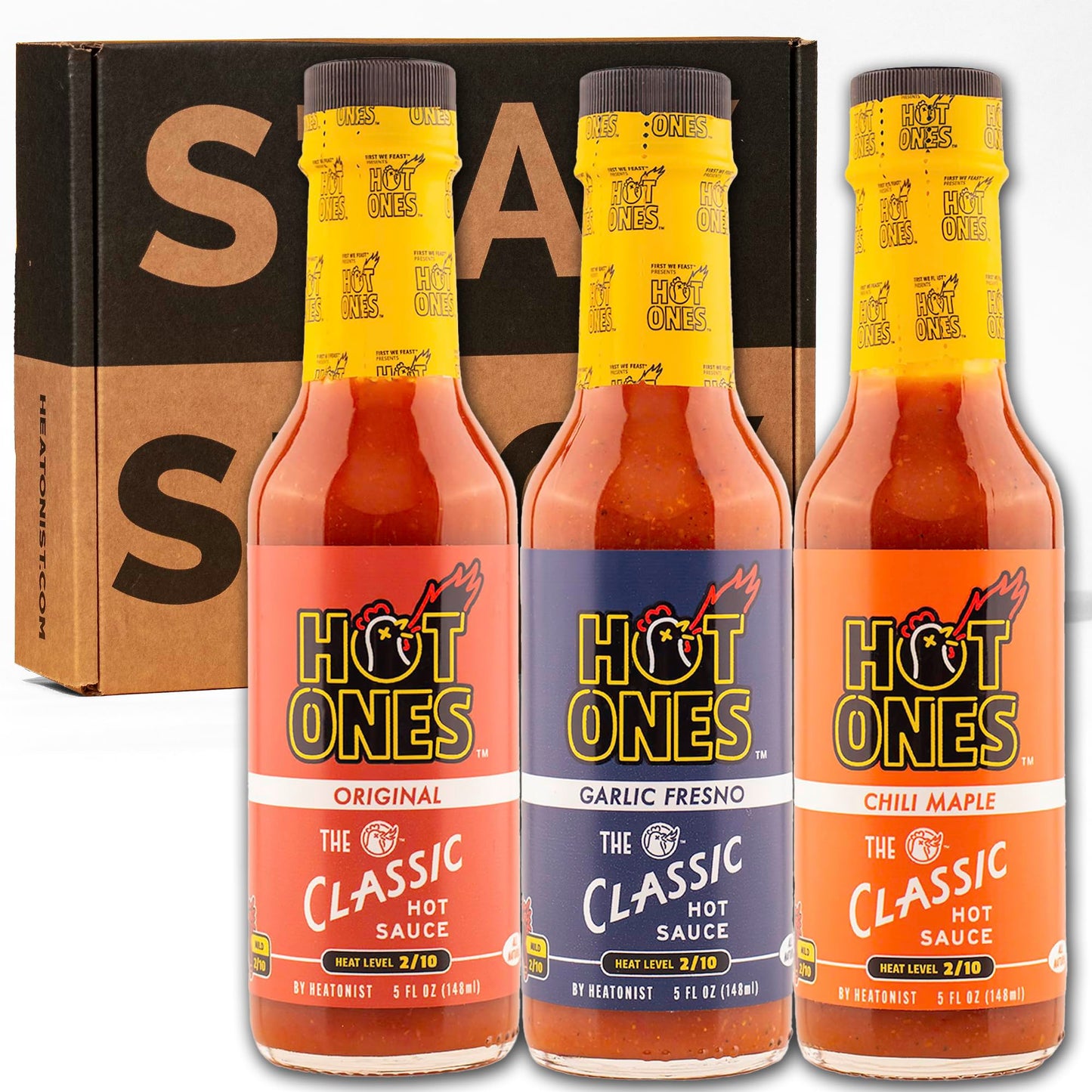 Hot Ones The Classic Trio, Hot Sauce Pack With The Classic Original, Garlic Fresno Chili & Chili Maple, Made With All Natural Ingredients, 5 fl oz