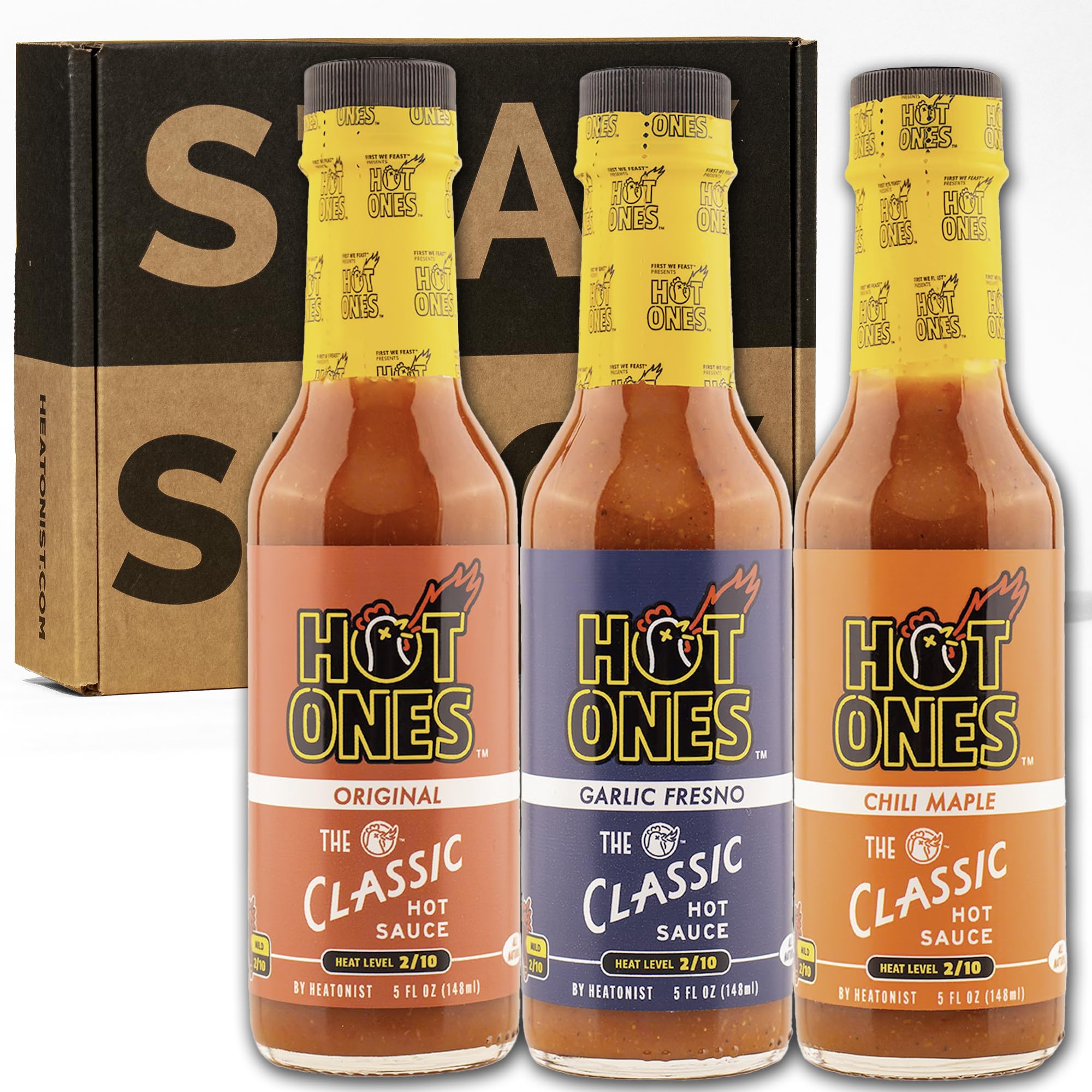 Hot Ones The Classic Trio, Hot Sauce Pack With The Classic Original, Garlic Fresno Chili & Chili Maple, Made With All Natural Ingredients, 5 fl oz