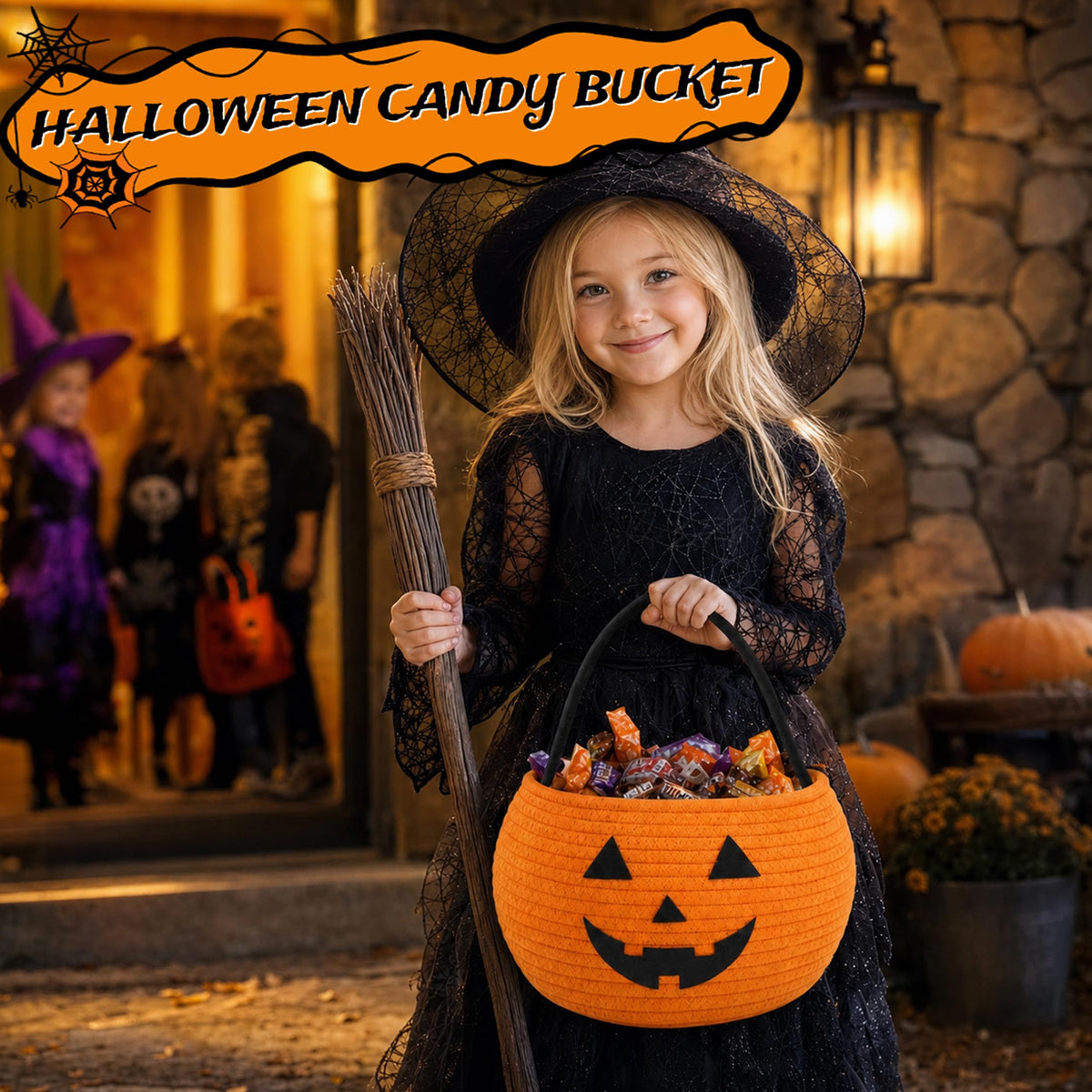MELLBAY Halloween Basket, Pumpkin Trick or Treat Buckets, 2 Pcs