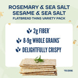 Wasa Flatbread Thins Variety Pack (Pack of 4), Rosemary & Sea Salt and Sesame & Sea Salt, Crackers, Non-GMO Ingredients