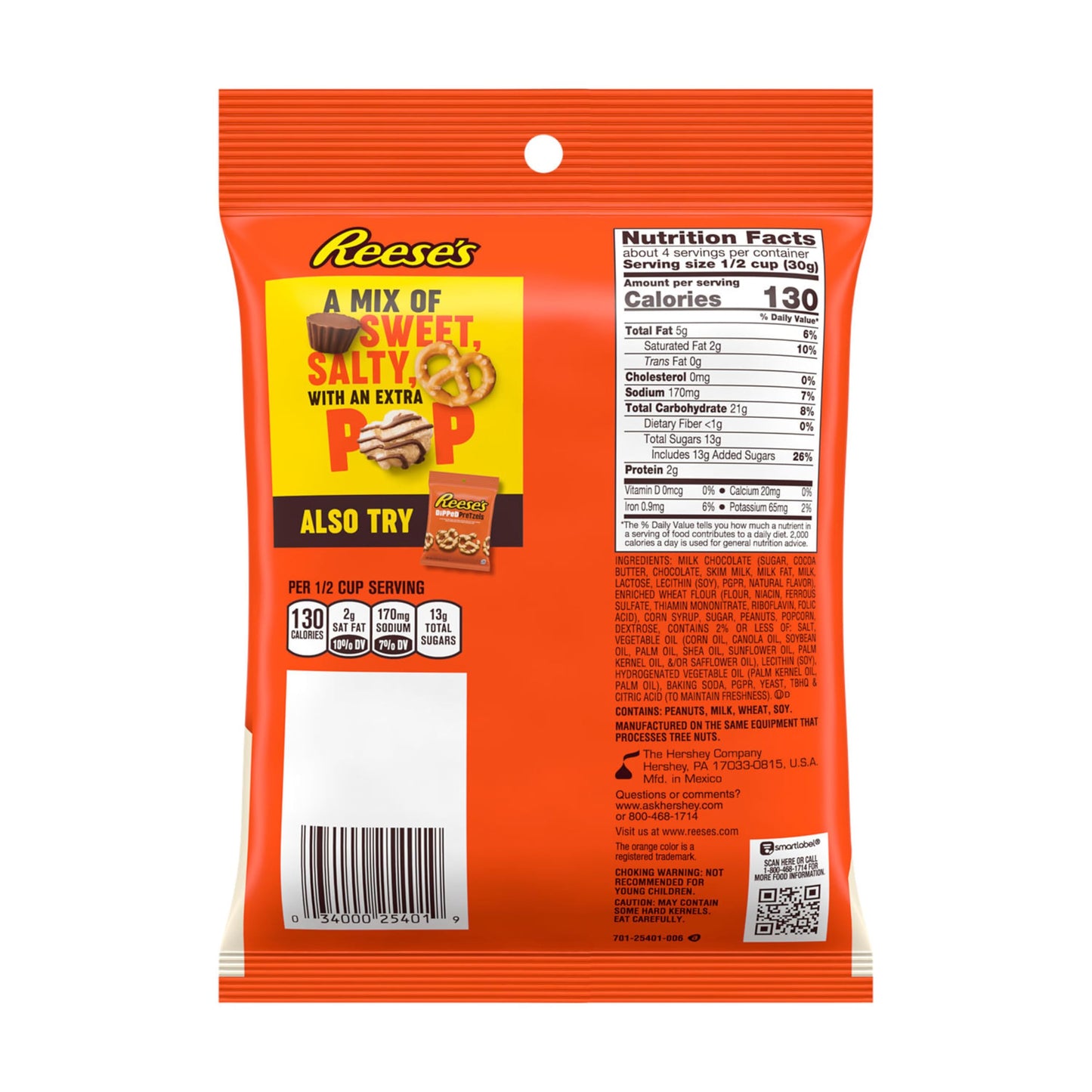 REESE'S Chocolate Peanut Butter Popped, Snack Mix Bag, 4 oz