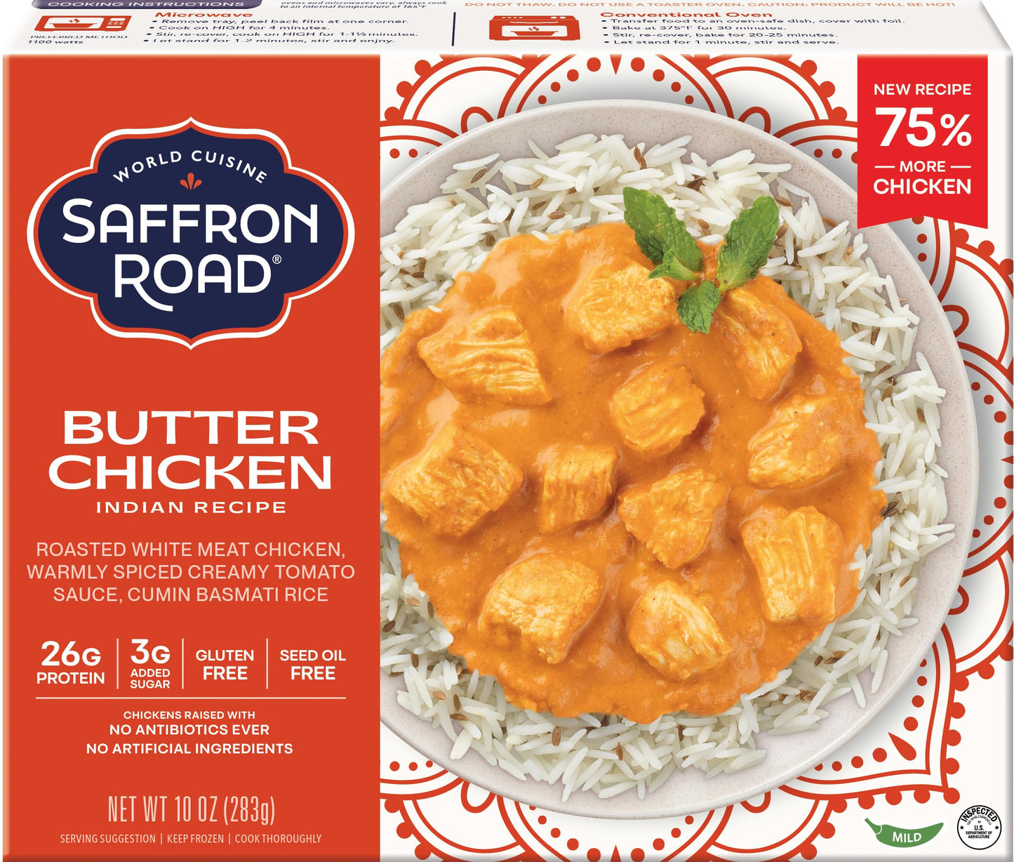 Saffron Road Frozen Butter Chicken - High Protein, Seed Oil Free, Chickens Raised with No Antibiotics, No Artificial Ingredients, Gluten-Free - 10