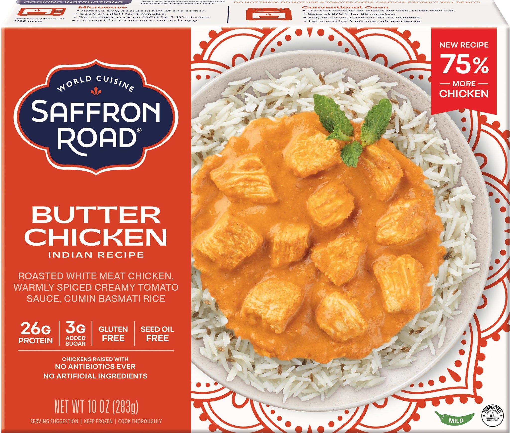 Saffron Road Frozen Butter Chicken - High Protein, Seed Oil Free, Chickens Raised with No Antibiotics, No Artificial Ingredients, Gluten-Free - 10