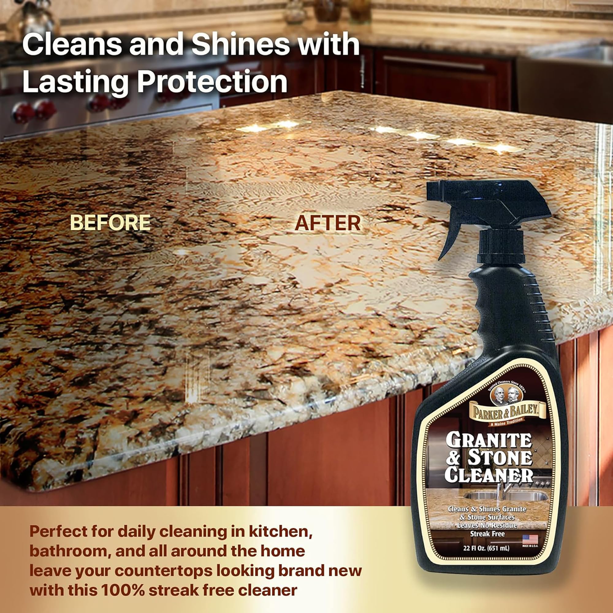 Parker & Bailey Granite & Stone Cleaner 24 oz. - 2 Pack Premium Cleaner for granite, marble, tile, limestone, slate & composite surfaces