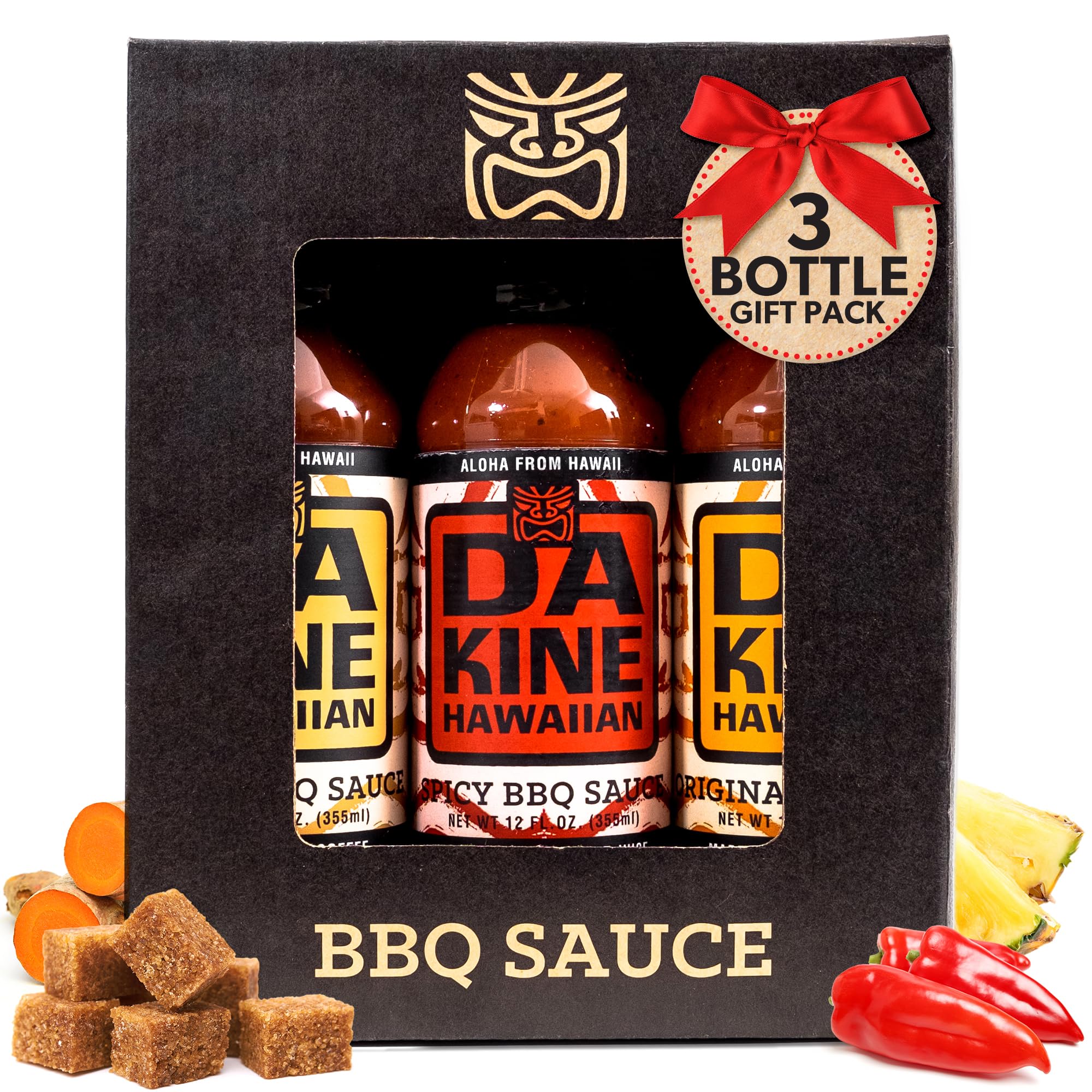 Da Kine Hawaiian BBQ Sauce Gift Set - Original, Smoky & Spicy BBQ Sauce Sampler - Made with Pineapple Juice - Gourmet Barbecue Sauces for Grilling